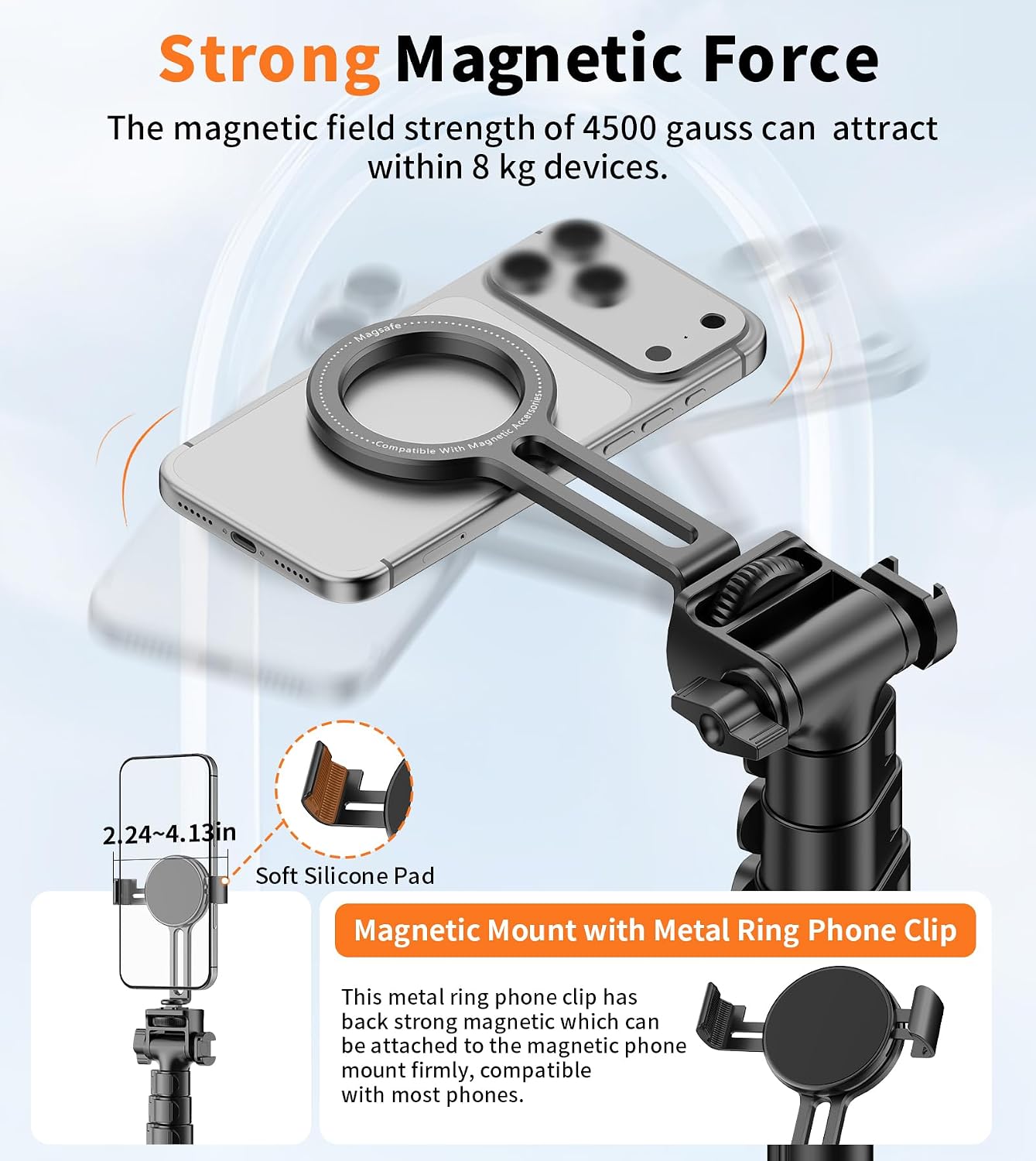 74" Magnetic Phone Tripod with Phone Clip for Magsafe, Camera Tripod | Aluminum Phone Tripod with Remote & Cold Shoe,Camera Stand Tripod for iPhone/Canon/Nikon/DSLR/Digital Camera Accessory Kits