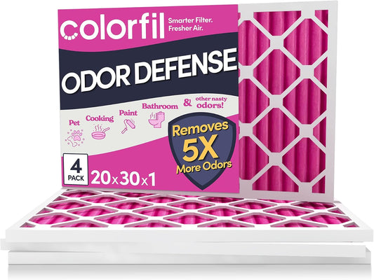 Colorfil 20x30x1 Air Filter (4-Pack) | Made in the USA | Color Changing | Remove Cat and Dog Odor | MERV 8 for Pet Hair Dander and Dust | 19.75"x29.75"x0.75" Exact Size