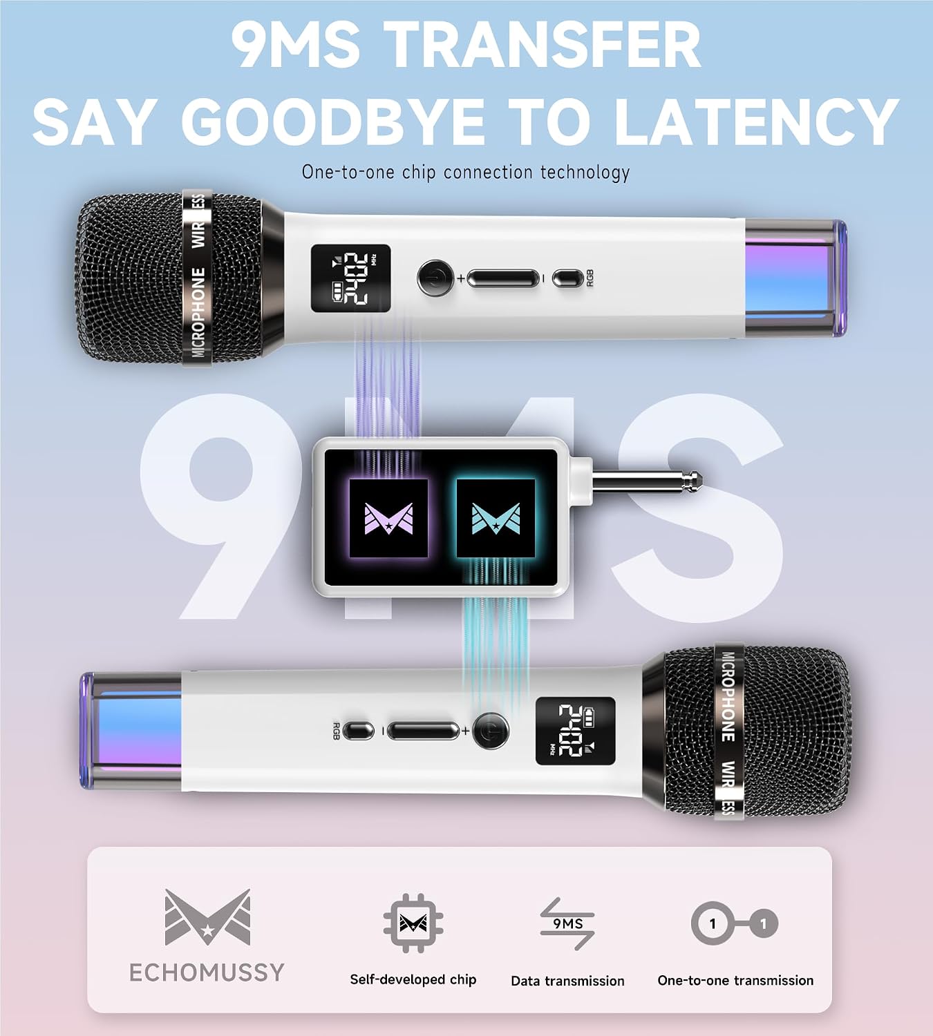 Wireless Microphones, Microphone with One-to-One Chip Connection and LED Lights, 40H Duration, 200FT Range Receiving, Volume Control Karaoke Microphone for Singing, Speech, Home Party, YouTube/TikTok