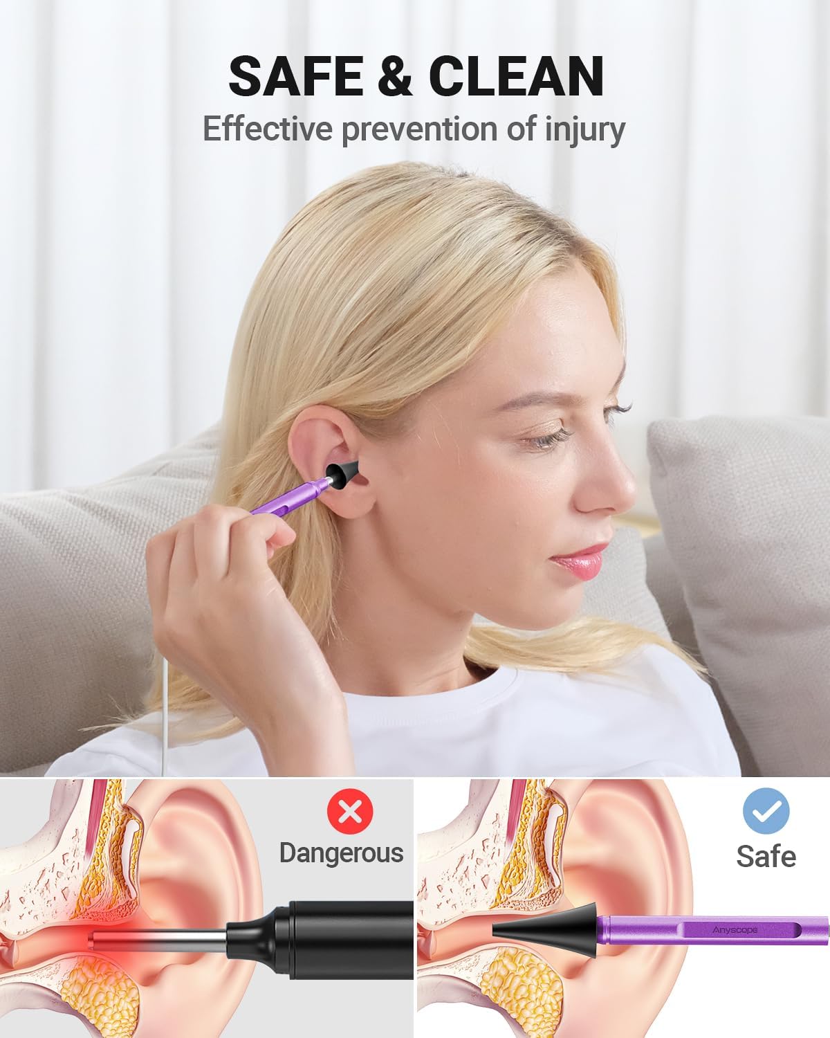 Digital Otoscope Compatible with iPhone & Android, Video Ear Scope Camera | Otoscope with Light, 3.9mm Lens, Plug & Play, Photo & Video, Split-screen, Earwax Removal Kit for Home Cleaning Checking