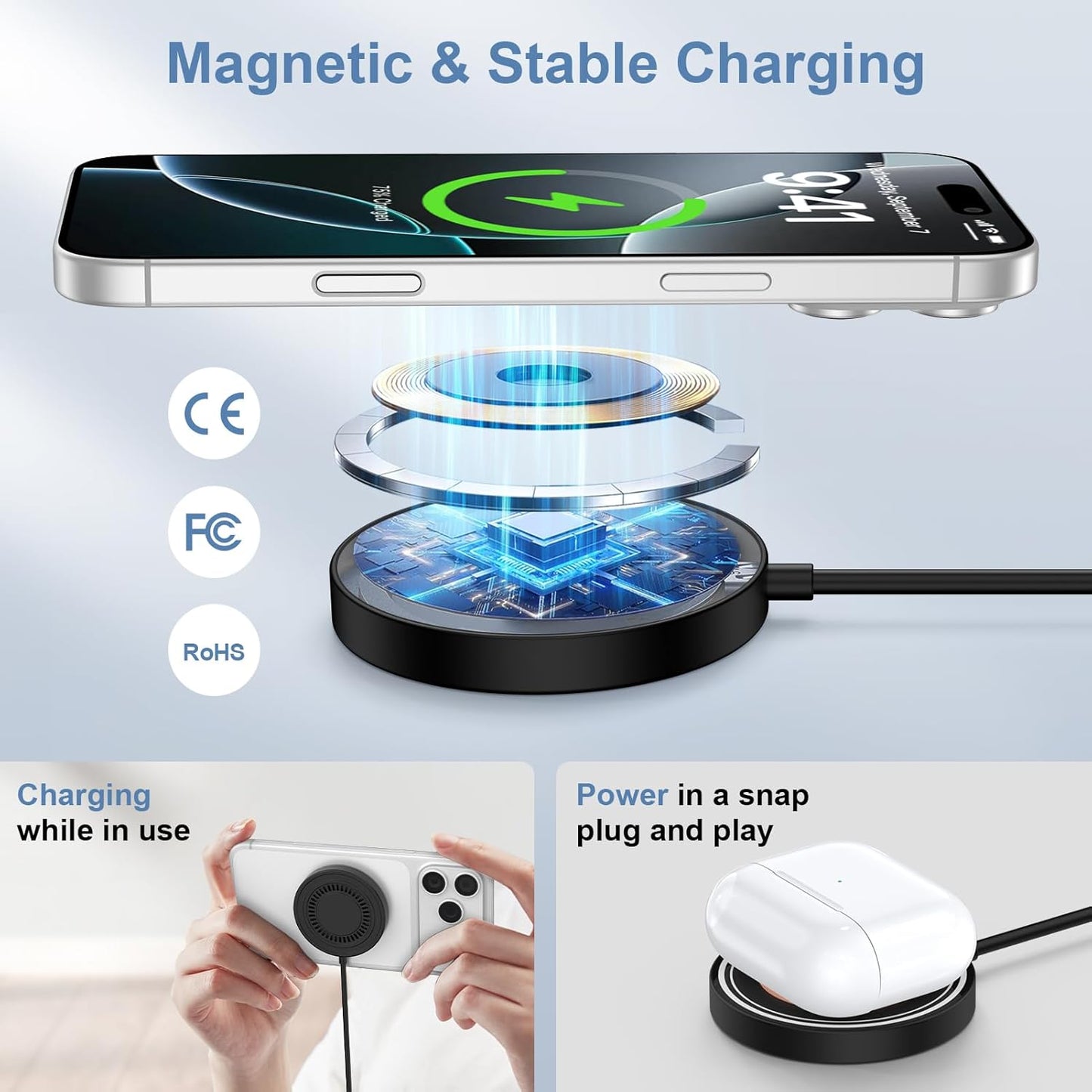 Samsung S26 Ultra Wireless Charger Fast Charging Pad Magnetic Charger for Samsung Galaxy S26 Plus/S25 Ultra/S24/S23/S22/2Pack 15W Fast Magsafe Charger Pad with USB A Adapter for iPhone 17 Pro/16/15/14