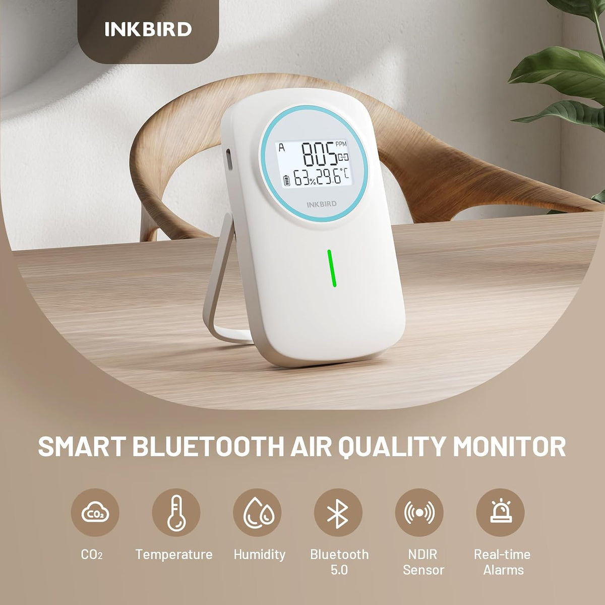 INKBIRD Smart Air Quality Monitor Ndir CO2 Monitor Bluetooth with App