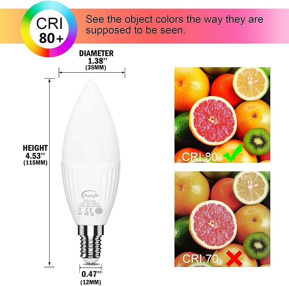 E12 LED Candelabra Light Bulbs 40W Equivalent, B11 Color Changing Candle Bulb with Remote Control,Colored Chandelier Light Bulbs RGB Daylight,5 Watt,AC120V,12 Colors,2 Modes,Timer,Small Screw Base