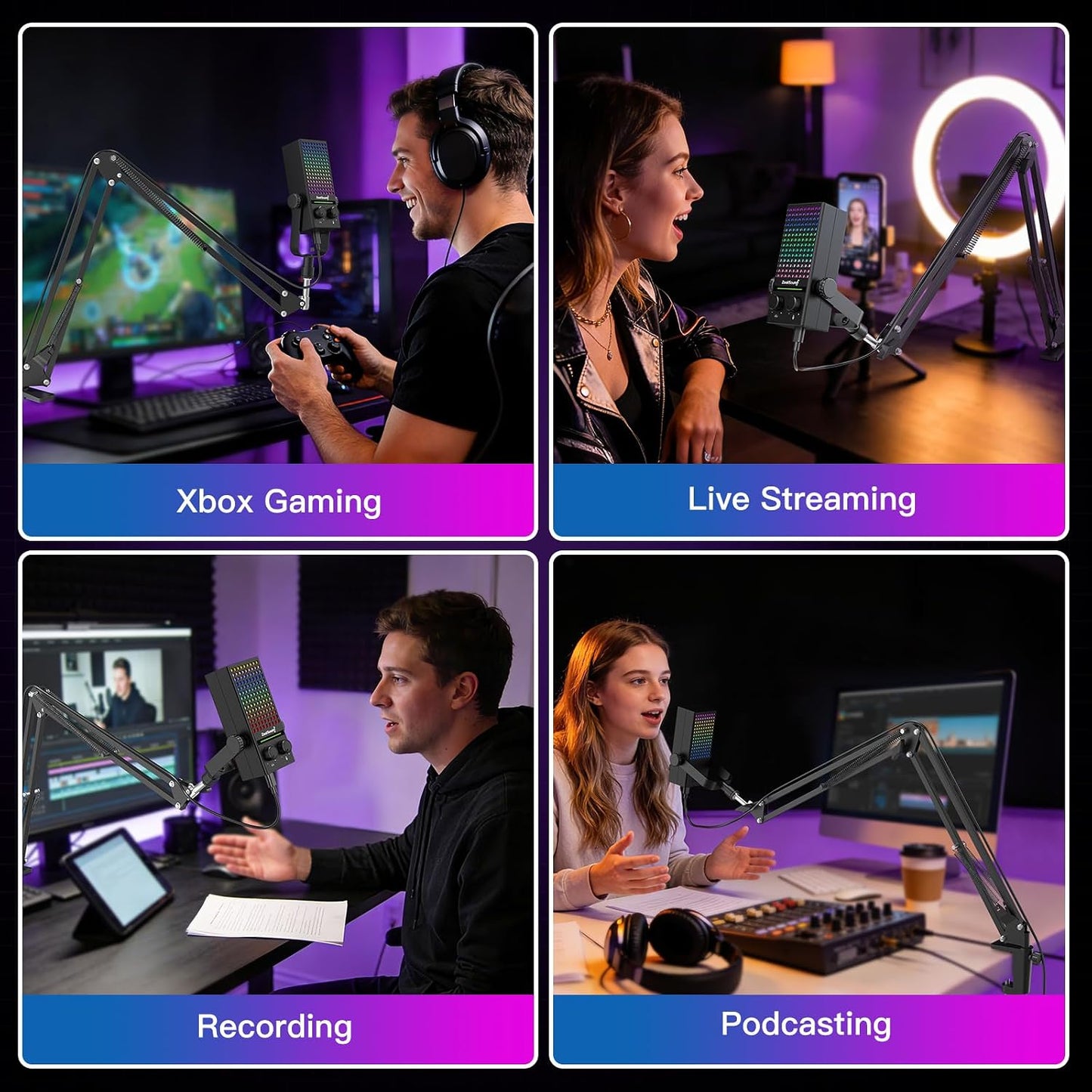 ZealSound Gaming Microphone for Xbox with Boom Arm, USB Microphone for PC Mac iPhone & Android, Noise Reduction, One-Tap Mute, Gain Control, Zero-Latency Monitoring for Gaming, Streaming, Podcasting