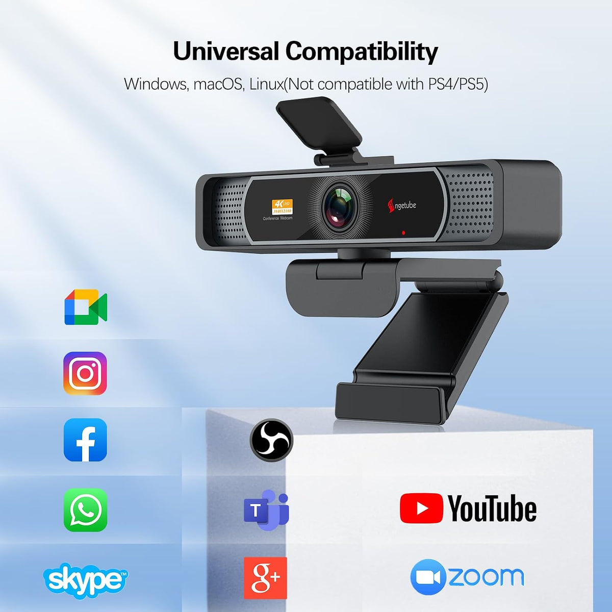 Angetube Wide Angle 4K Webcam for PC, 120° FOV Video Conference Web Camera | PDAF Autofocus, 2 Noise-Cancelling Mics, 1080P@60FPS, Auto Light Correction, USB-A/C, Privacy Cover, for Mac Laptop Desktop