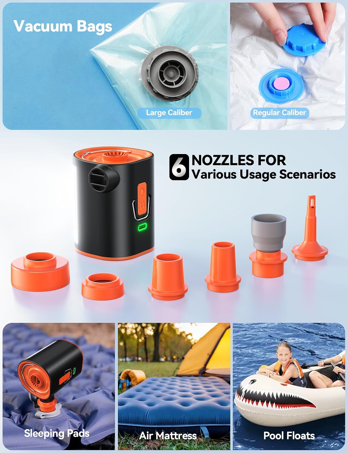 JOYROOM Air Pump for Inflatables with Upgraded 3600mAh 5C Power Battery | Advanced Heat Dissipation, 4.8kPa Ultra-Fast Inflate Deflate for Air Mattress, Pool Floats, Vacuum Storage Bags, Camping Bed
