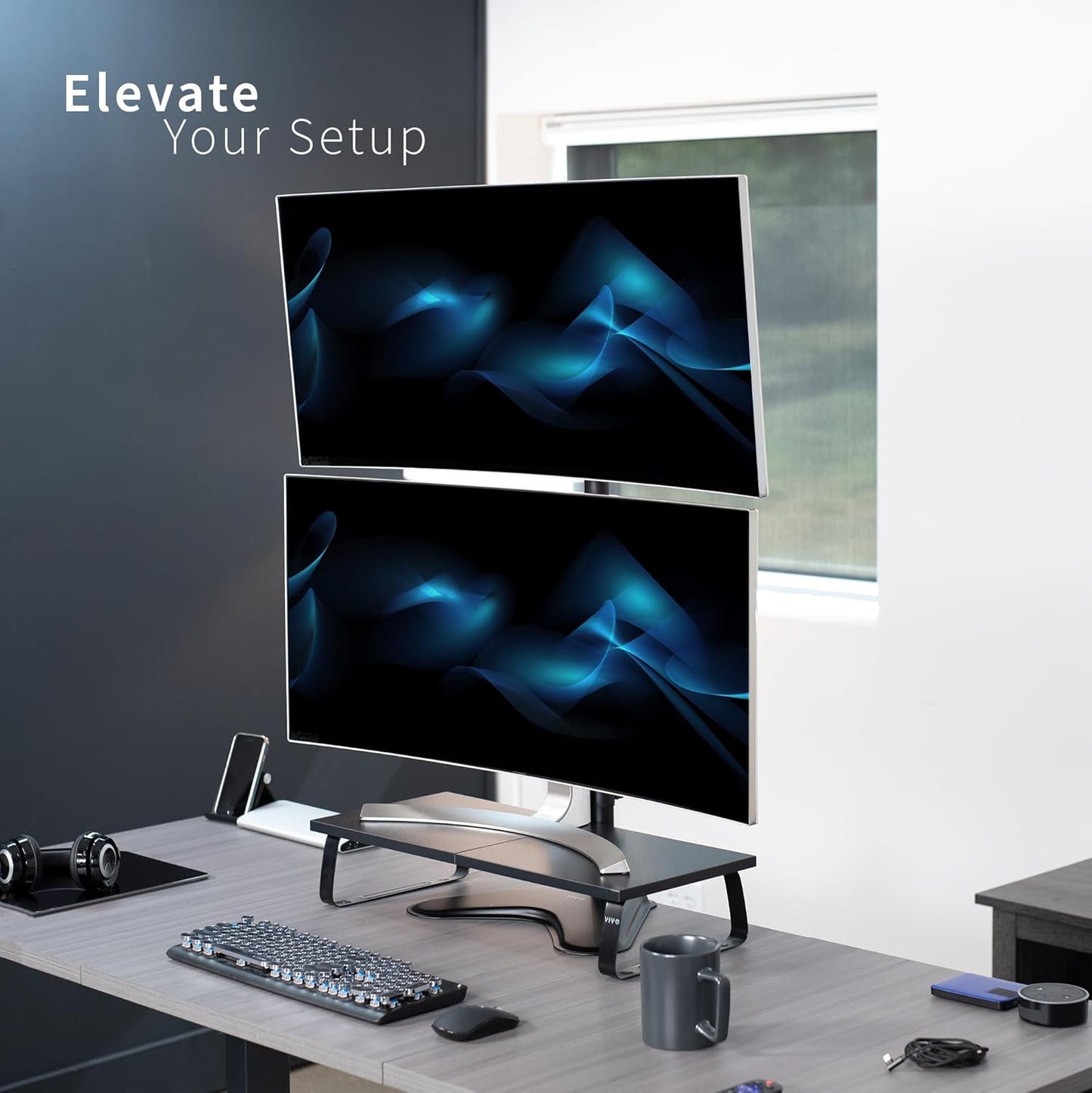 VIVO Single Monitor Desk Stand for 13 to 27 inch Screens, STAND-V011H | Black, Articulating, Freestanding Adjustable Monitor Arm, Extra Tall Computer Stand for 1 Monitor, Holds 22 lbs