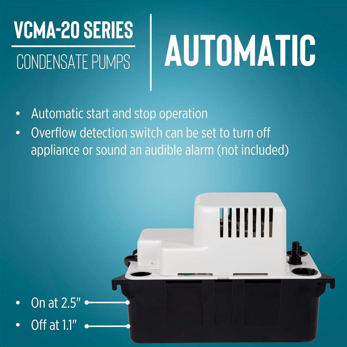 Little Giant VCMA-20ULS 115 Volt, 80 GPH, 1/30 HP Automatic Condensate Removal Pump for HVAC/Refrigeration Systems/Dehumidifiers with Overflow Detection Switch and 6-Foot Cord, White/Black, 554425