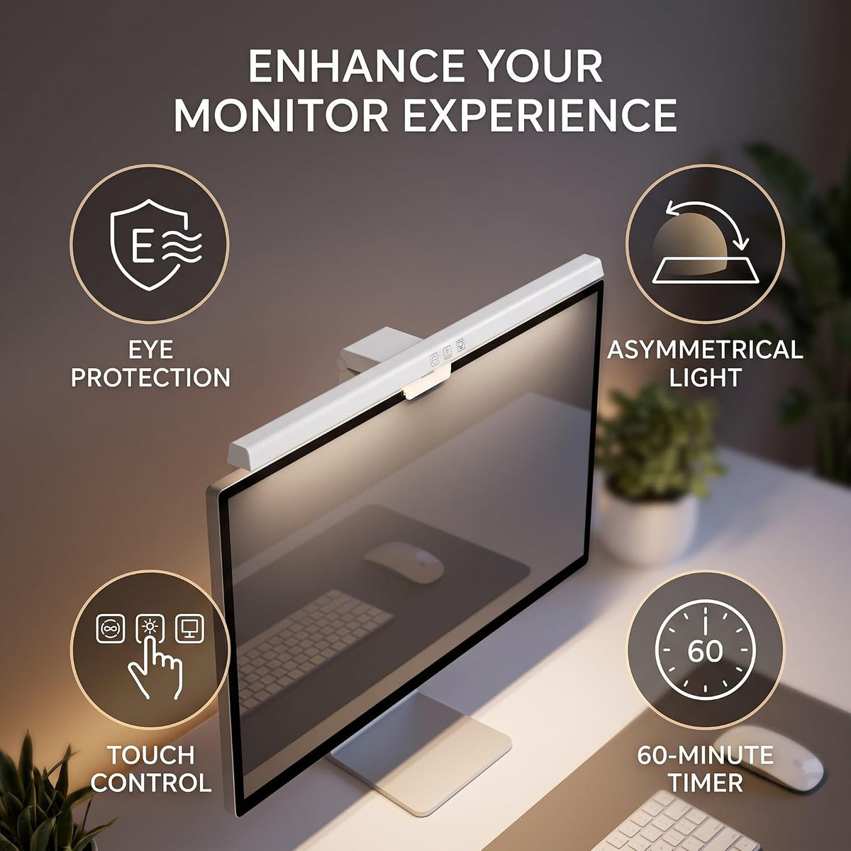 GLOGLOW Monitor Light Bar, ABS Touch Control LED Screen Lamp (White)