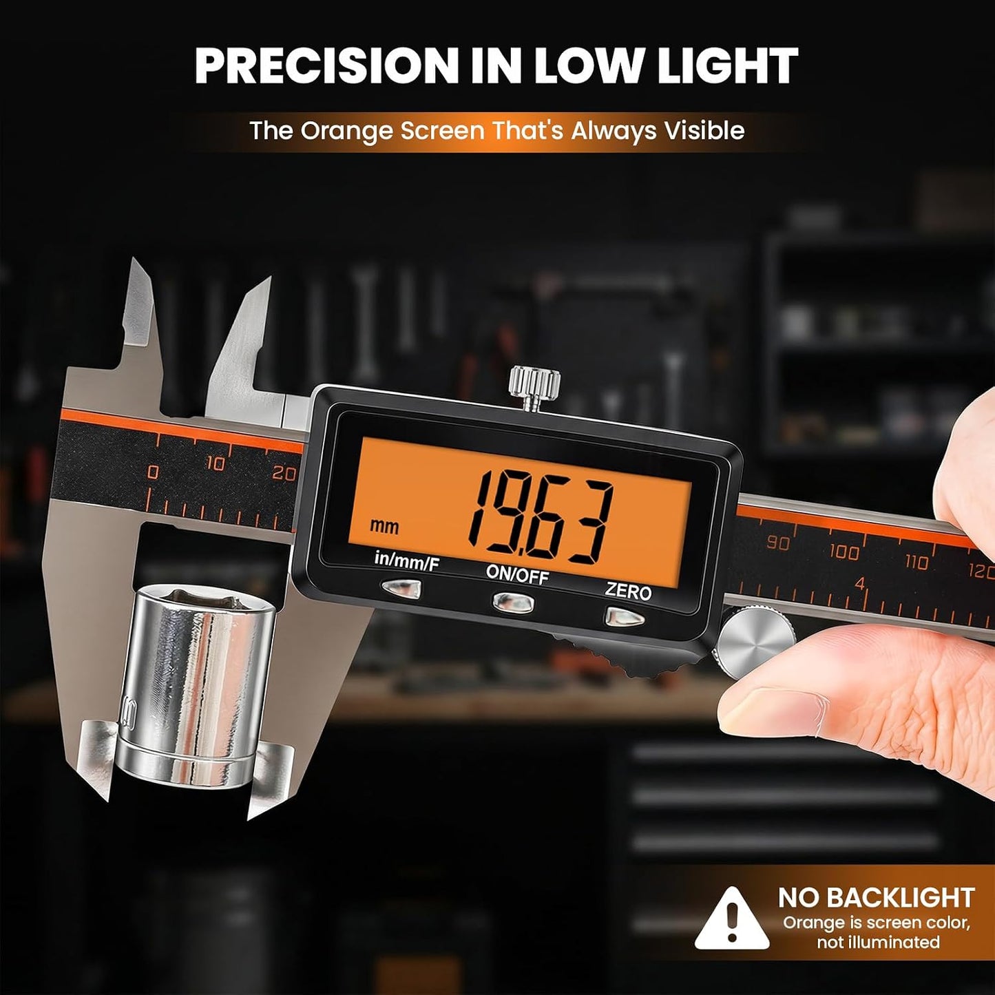 HARDELL Digital Caliper 6 Inch with Orange LCD, USB-C Calipers, Non-Backlit | Easy-read Orange LCD, Stainless Steel & USB-C Micrometer, Inch/mm/Fraction, Auto-Off. For DIY, 3D Printing, Hobbies