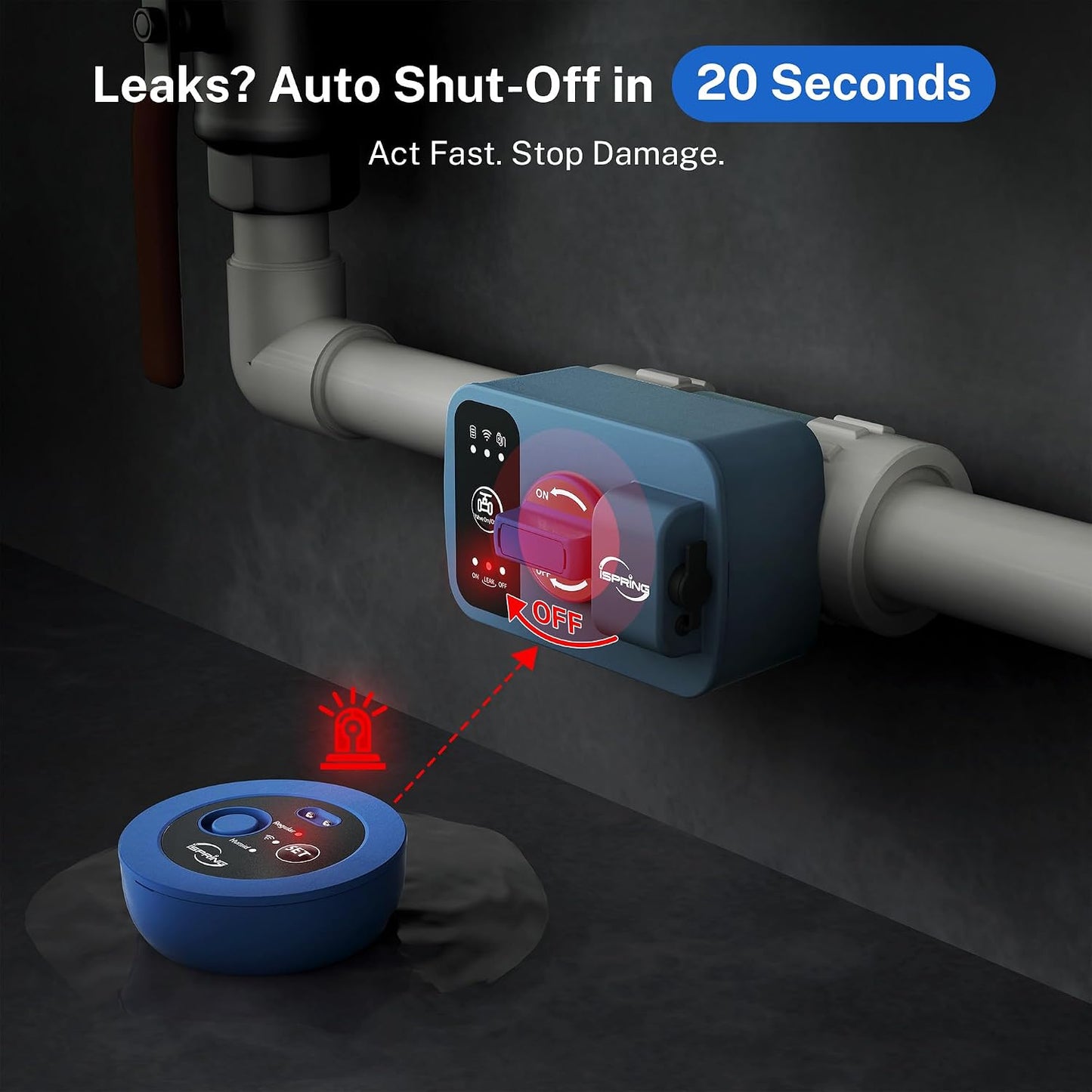 iSpring LS43WL Smart Leak Detector, 1 Wired + 1 Wireless