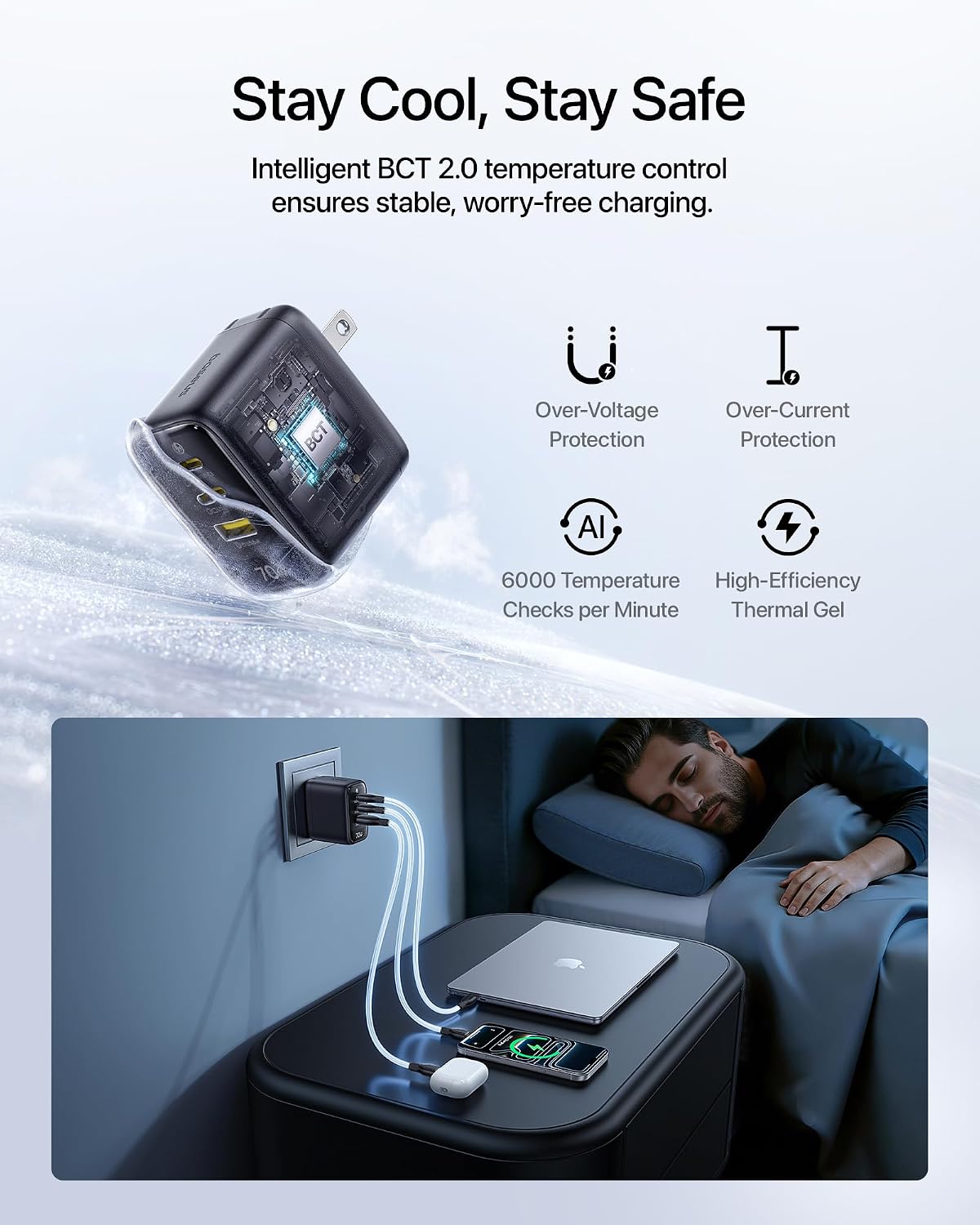 Baseus Enerfill 70W USB C Charger, Fast Charging Block with Foldable Plug | 3 Port GaN Wall Brick Charger Type C for MacBook Pro, iPad Pro, iPhone 17/16/15 Series, Galaxy S25/24, Airpods 4 & More