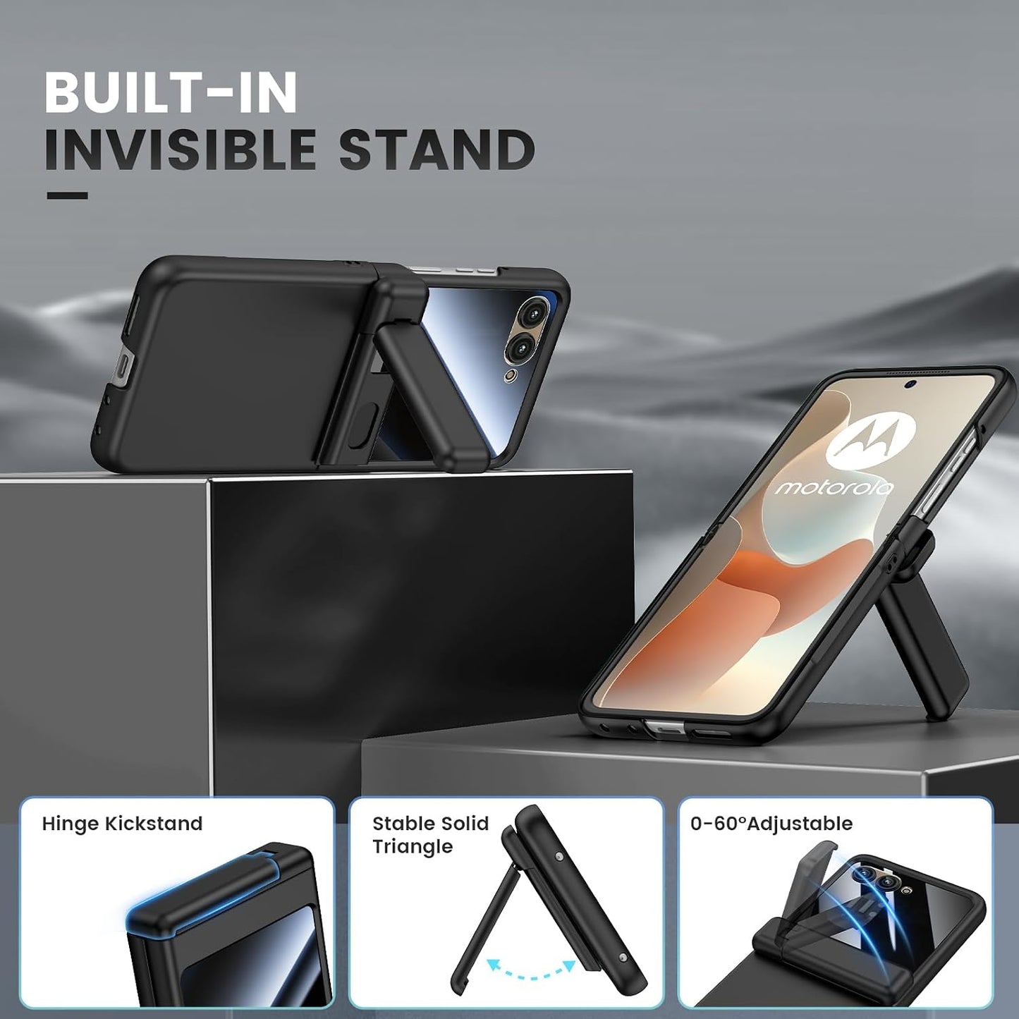 VEGO for Motorola Razr 2026/2025/2024 Case, Compatible with MagSafe | Hinge Protection & Kickstand & Privacy Screen Protector, Magnetic Slim Protective Hard PC Cover for Moto Razr 2026 - Black