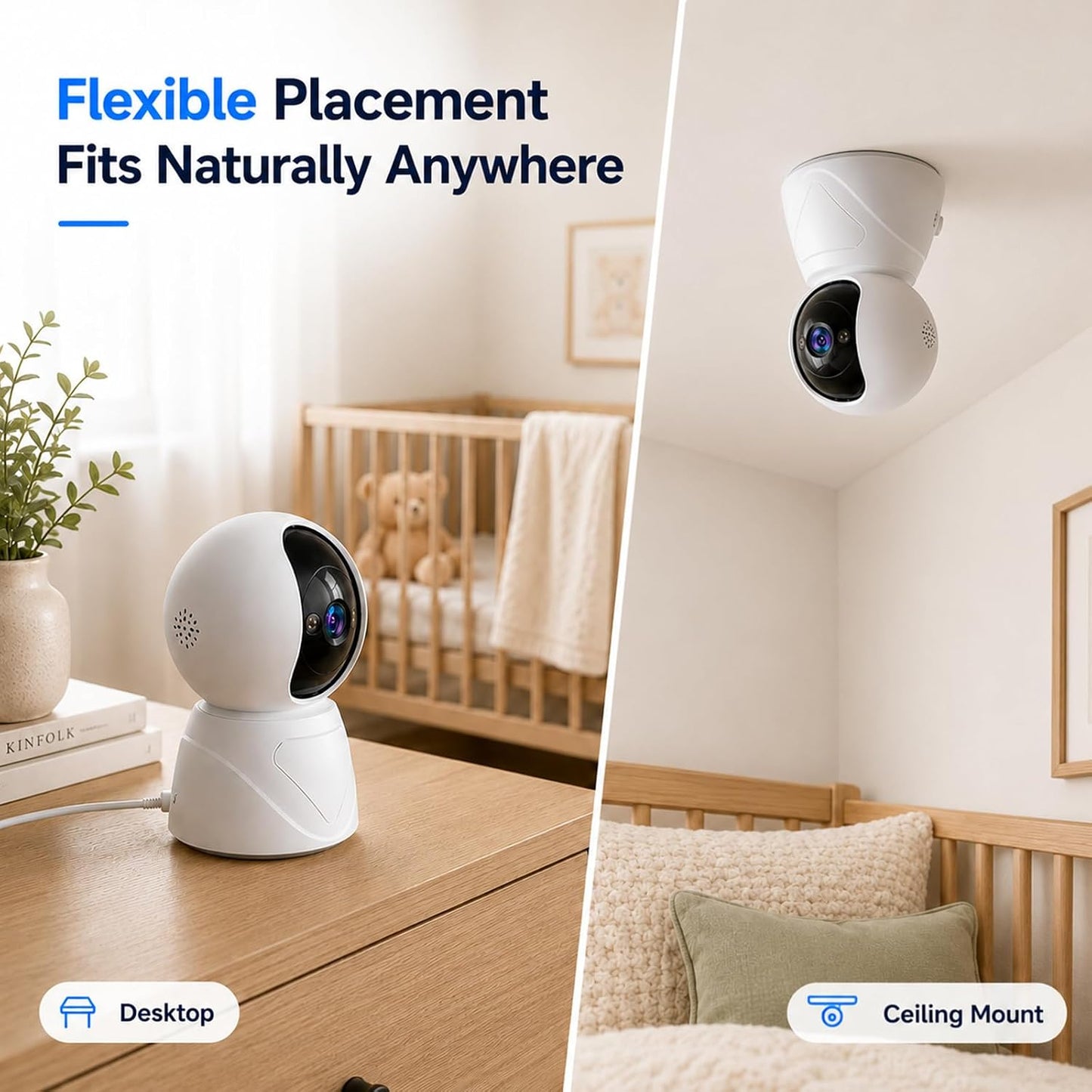 2K Indoor Security Camera, 5GHz Baby Monitor for Home, Pan Tilt | Dog Camera, 5GHz/2.4GHz WiFi, 355° Pan Tilt, Auto Tracking, 3X Zoom, Color Night Vision, Two-Way Audio, SD/Cloud