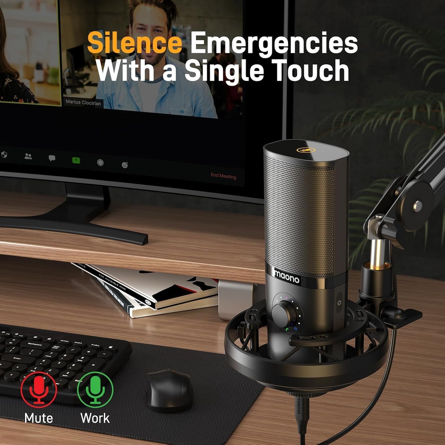 MAONO USB Studio Microphone for Streaming, Recording, Podcasting, Singing | PC Condenser Mic Kit with Shock Mount, Boom Arm, Software, Mute, Gain Knob, Volume Contro, PM450