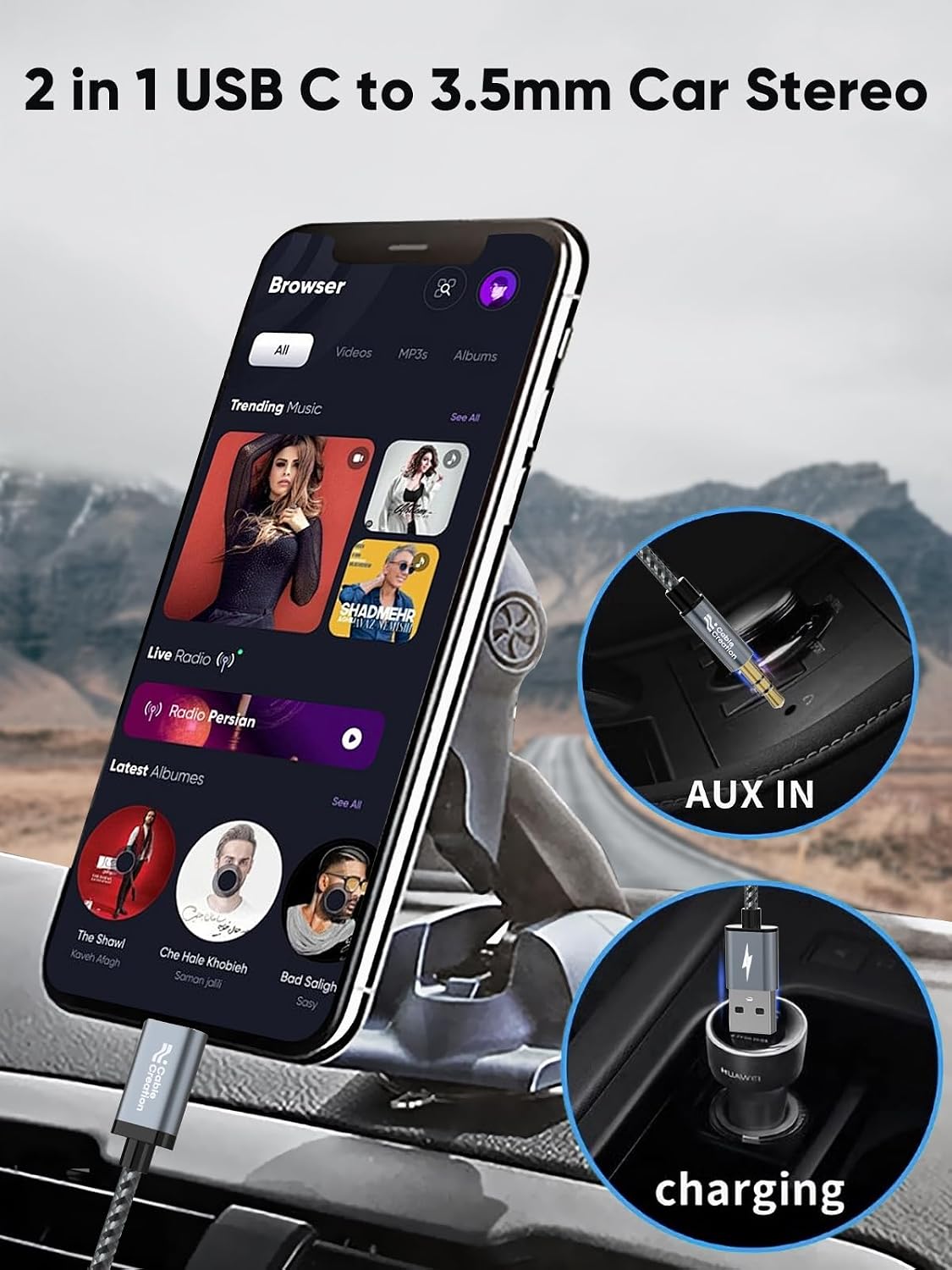 CableCreation USB C to 3.5mm Audio Cable with USB Charging Car Aux Cable | Type C to Aux Jack Headphone Car Stereo with 18W Charge for iPhone 16 15 Pro Max Plus, Galaxy S24/S23+, Pixel 9/8/7+
