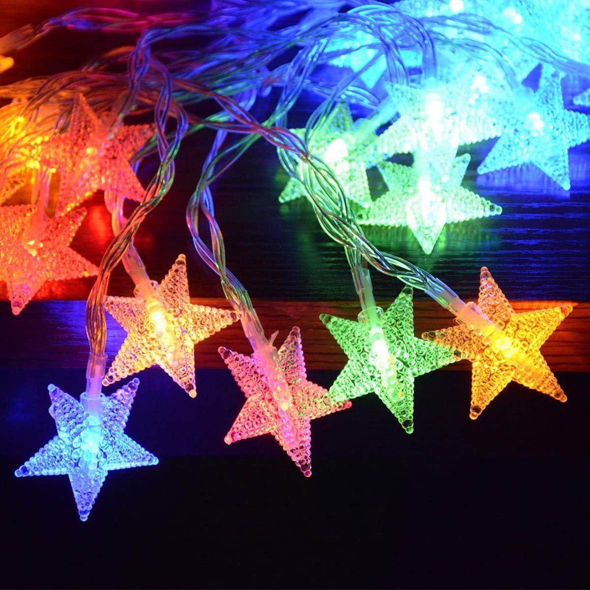 25ft 50 LED Multicolor Star String Lights for Bedroom Decorations, Battery Operated Led Christmas Lights for Apartment Dorm Room Decor(Remote/Timer/Warm White Multicolor Combination)