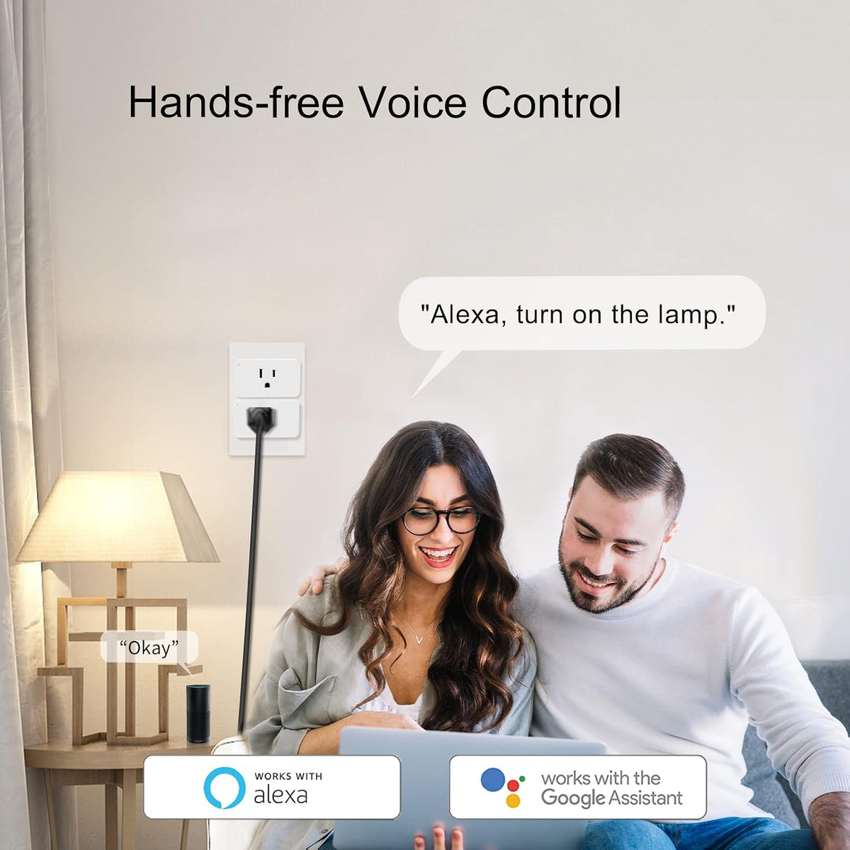 WiFi Smart Dimmable Plug 2 Pack, Smart Plugs for Voice Control, Mini Dimmer Switch Outlet Dimmable LED, CFL, Halogen and Incandescent Bulbs, Lamps, 2.4GHz, No Hub Required