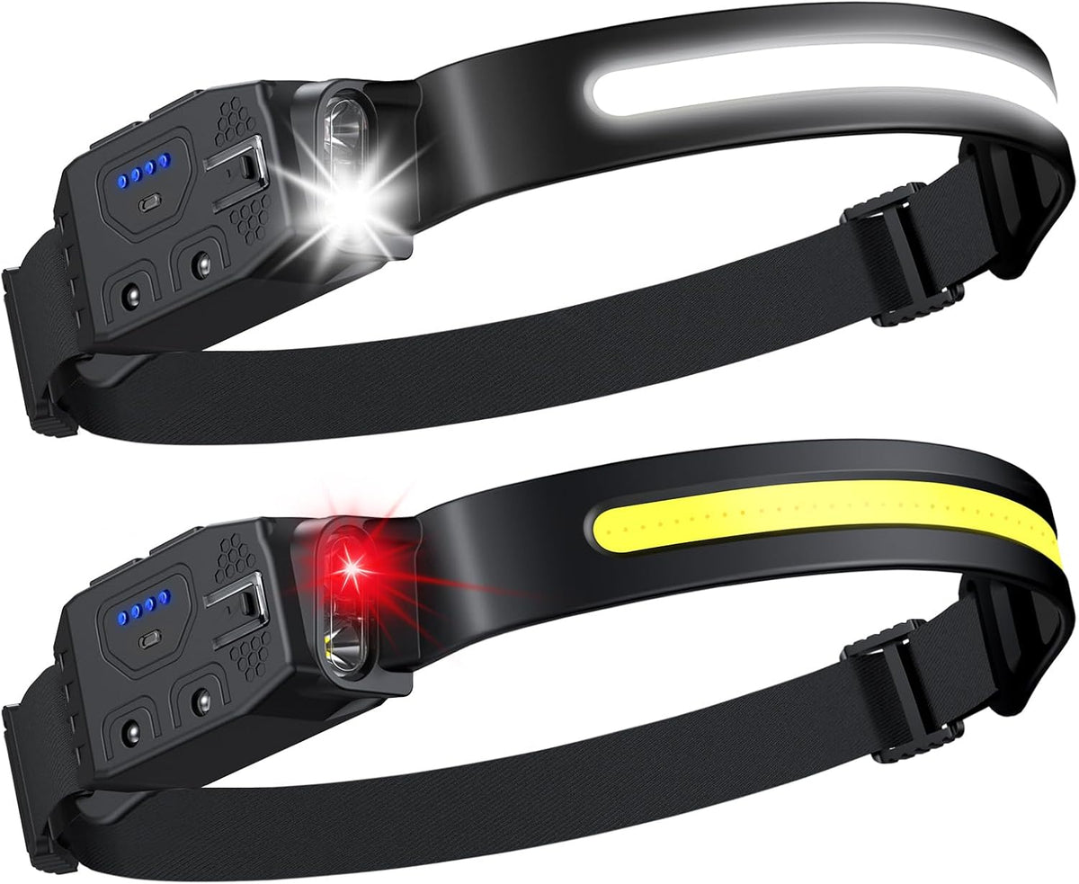 LHKNL Rechargeable Headlamp 2Pcs-230° Wide Beam Head Lamp,Hard Hat Light | White Red Light, 6 Mode, Motion Sensor, Long Lasting, Led Headlight Flashlight for Adults Camping,Hiking,Running