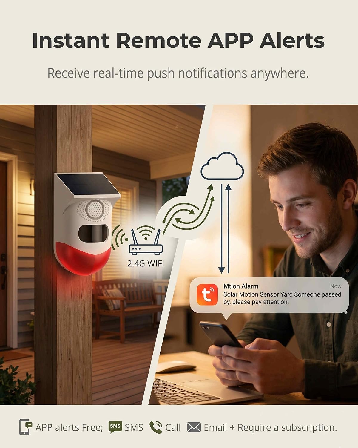 PILSAMAS WiFi Smart Solar Motion Sensor Alarm Outdoor with Free App Alerts