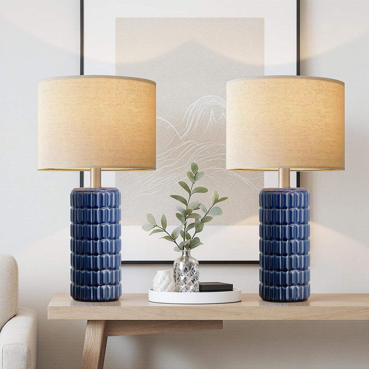 Seealle 23" Modern Ceramic Table Lamps - Table Lamps for Living Room, Farmhouse Bedside Night Stands Lamp for Bedroom, White Boho Nightstand Lamps, Desk Lamp for End Table Home Decor(Single)