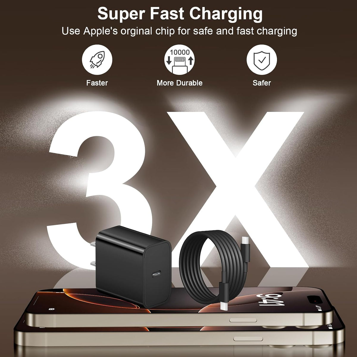 iPhone Duo 18 17 16 15 Charger Fast Charging USB C Charger Block, Black
