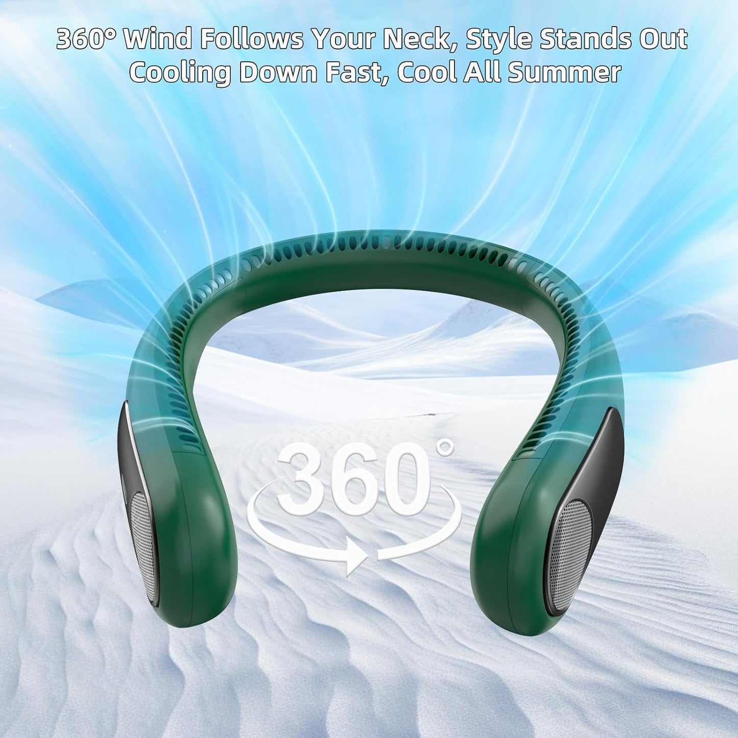 Portable Neck Fan, Personal Wearable Bladeless Fan for Outdoor Indoor, LED Display, 360° Cooling, 4-Speeds, 6000mAh USB Rechargeable, Birthday Gifts for Men Women Dad Mom (Dark green)