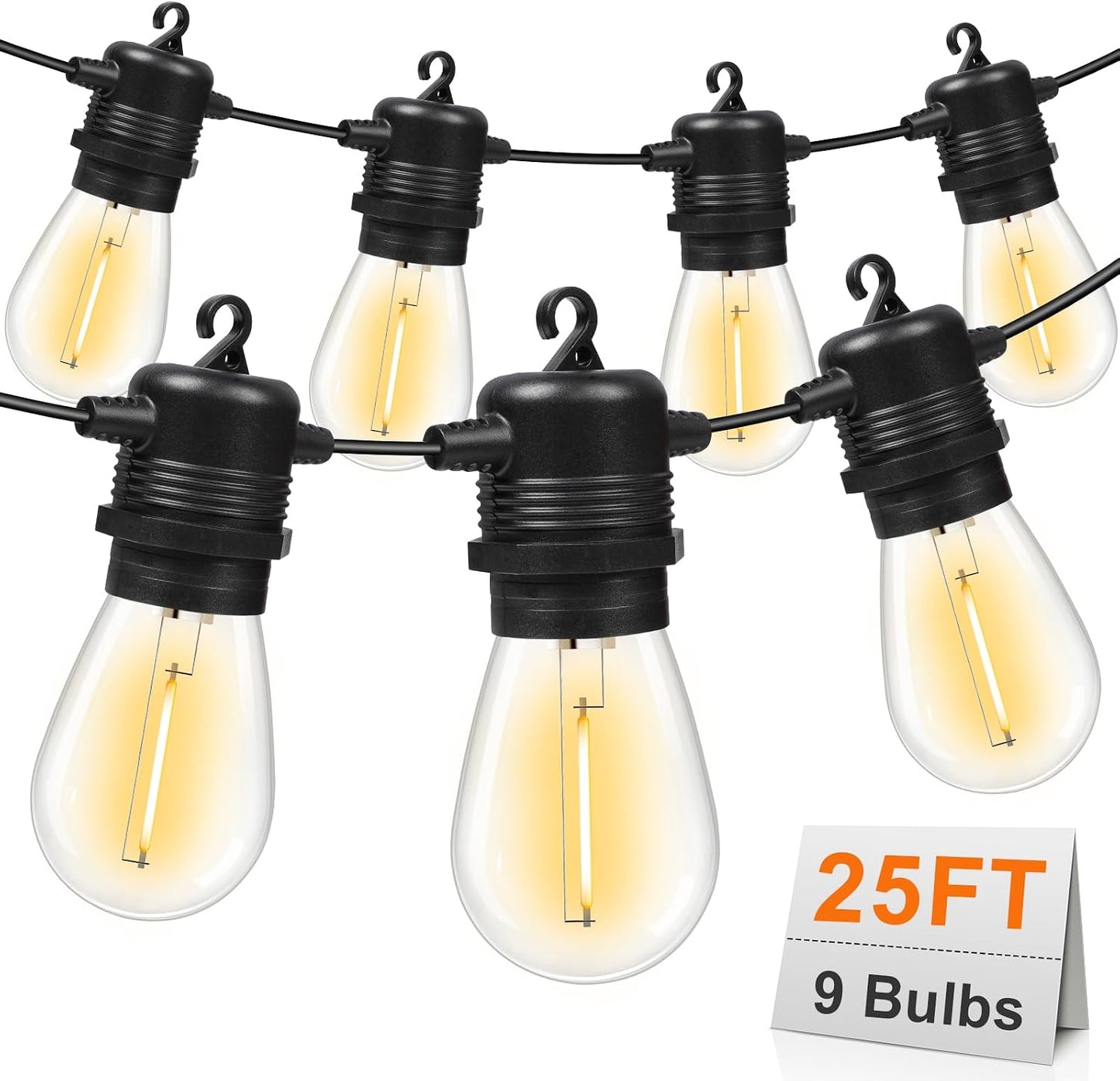 GvvooHome 50FT LED Outdoor String Lights with 16 Shatterproof Waterproof Replaceable Bulbs(1 Spare), 2700K Commercial Grade Patio Lights, Outside Hanging Light for Yard Garden Porch Deck Decor