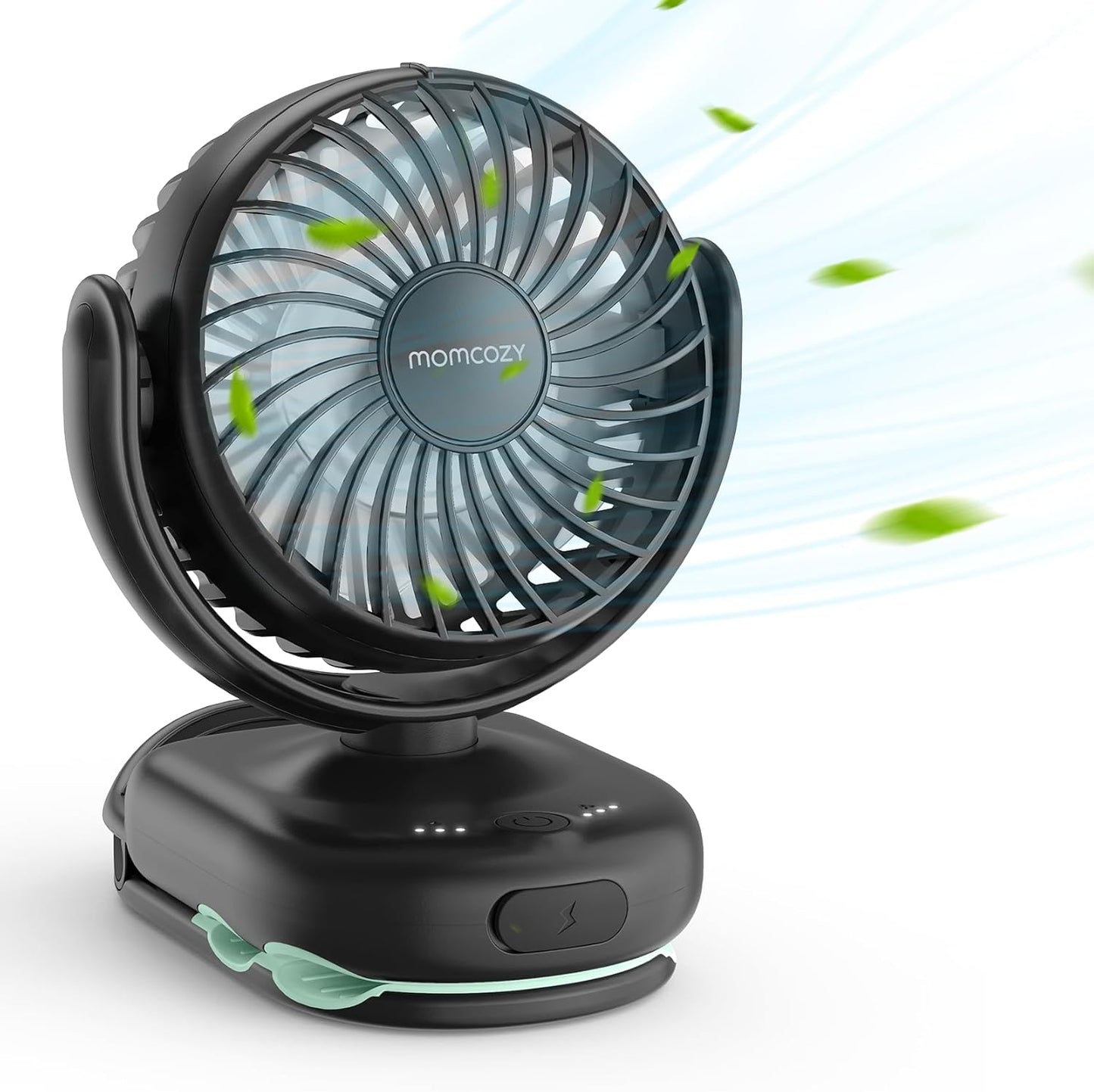 Momcozy Portable Stroller Fan with Clip, 4-Speed Mini Cooling Fan, 0.26 Lb | Ultra-Light Rechargeable Design, Gaps ≤ 4.5 mm, Rotating Handheld Cooling for Carriers, Backpacks and Tables