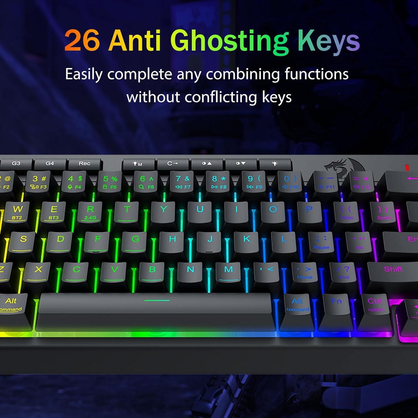 Redragon Wireless Gaming Keyboard, RGB Backlit, Portable 60% Design, Black | Bluetooth/2.4GHz/USB-C Wired, Mini Quiet Macro Membrane Keyboard, Rechargeable 4000mAh Battery, Anti-Ghosting for Win/MAC