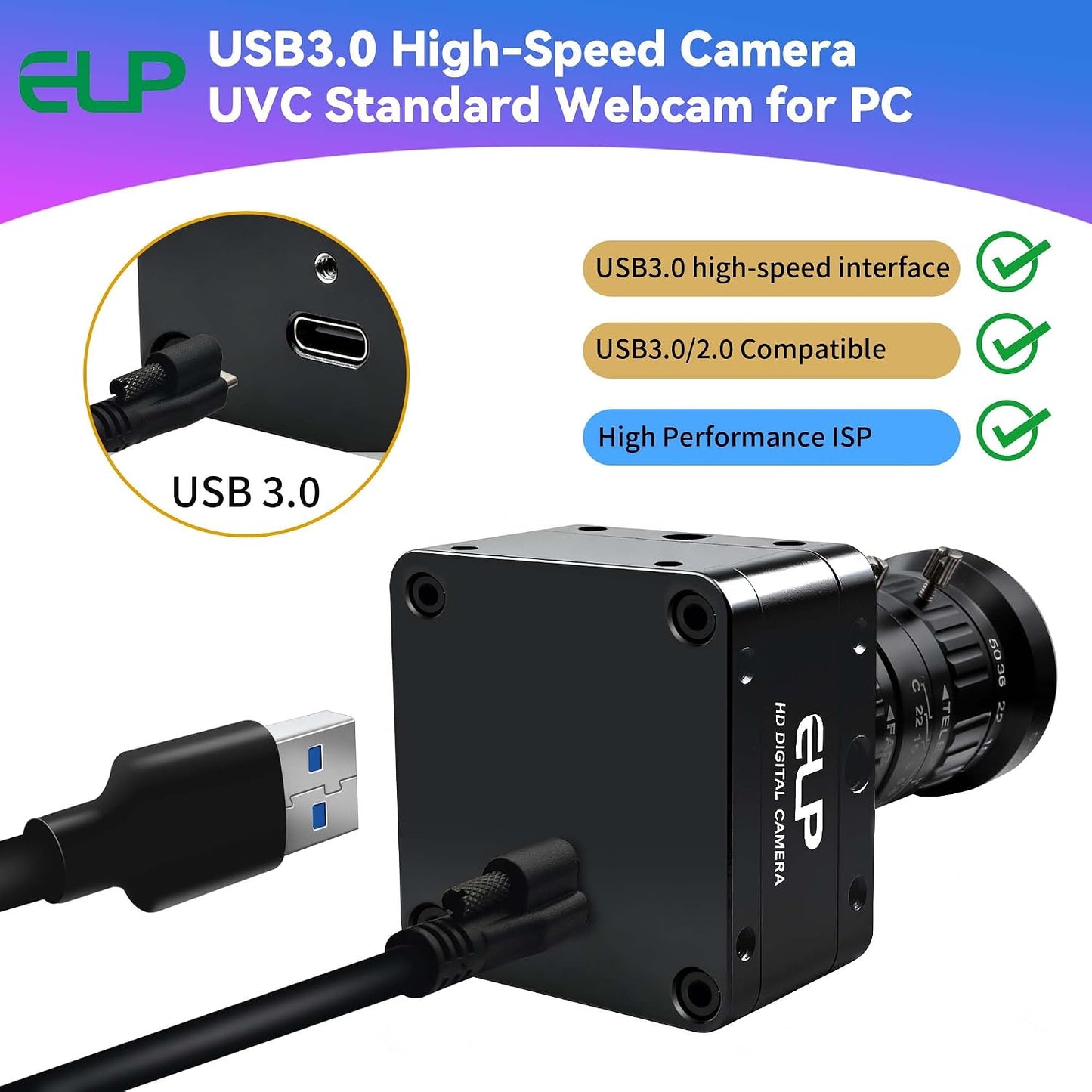 ELP High Speed USB Zoom Camera, 1080P/230fps, 4K/60fps, 12MP/30fps, USB3.0/2.0 Manual Focus Lightburn Cameras for Windows, Linux, Mac, Pi, Fast Frame 5-50mm 10X Zoom IMX577 Webcam for PC Jetson Nano