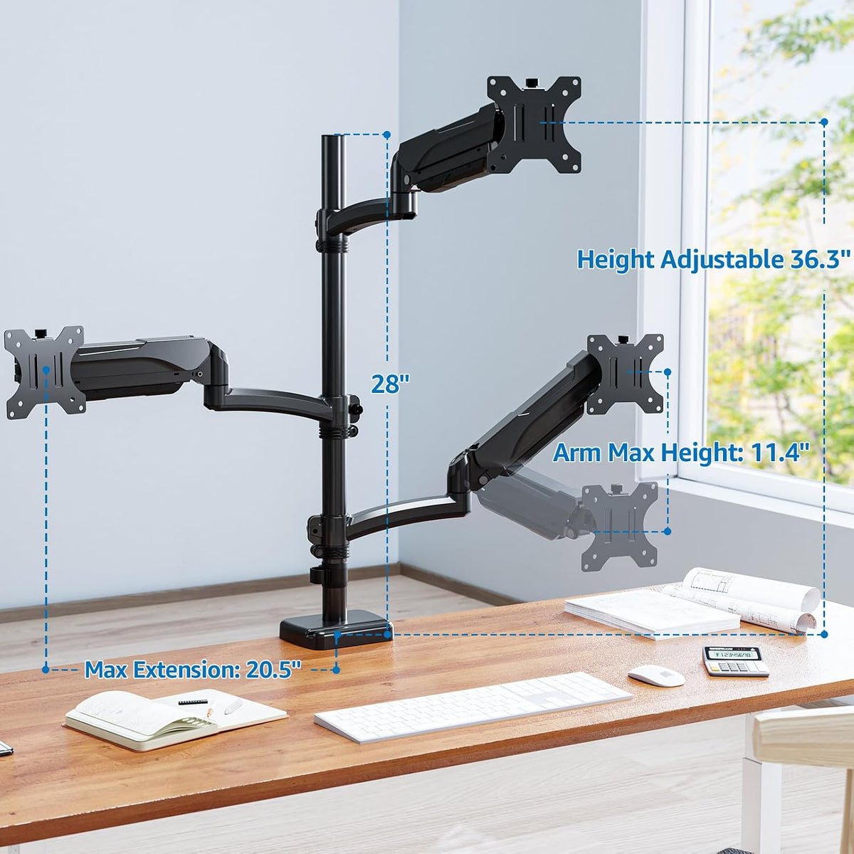 Triple Monitor Mount Fits Max 32" Computer Screen Triple Stand | Holds up to 17.6lbs Each Arm, 3 Monitor Desk Mount, Triple Arm with Tilt Swivel Rotation, VESA Mount 75/100mm