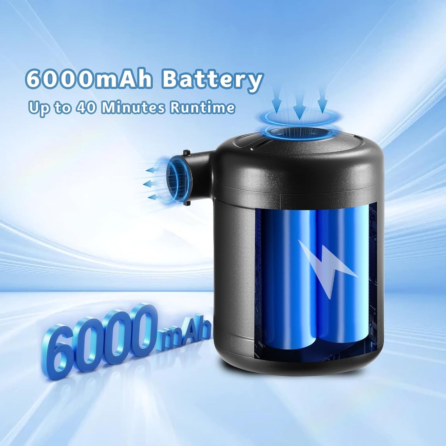 Portable Air Pump for Inflatables, Rechargeable Air Mattress Pump, 6000mAh | 400L/min Battery Powered Air Pump for Quick Inflate and Deflate of Air Beds, Pool Floats, Swim Rings and Vacuum Storage Bags