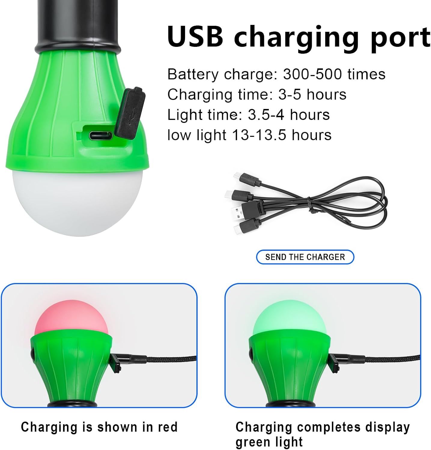 Jarxin Led Camping Lantern USB Rechargeable,Outdoor Tent Lights | Camping Hanging,with Clip Hook Camping Flashlight (4 Packs Black)