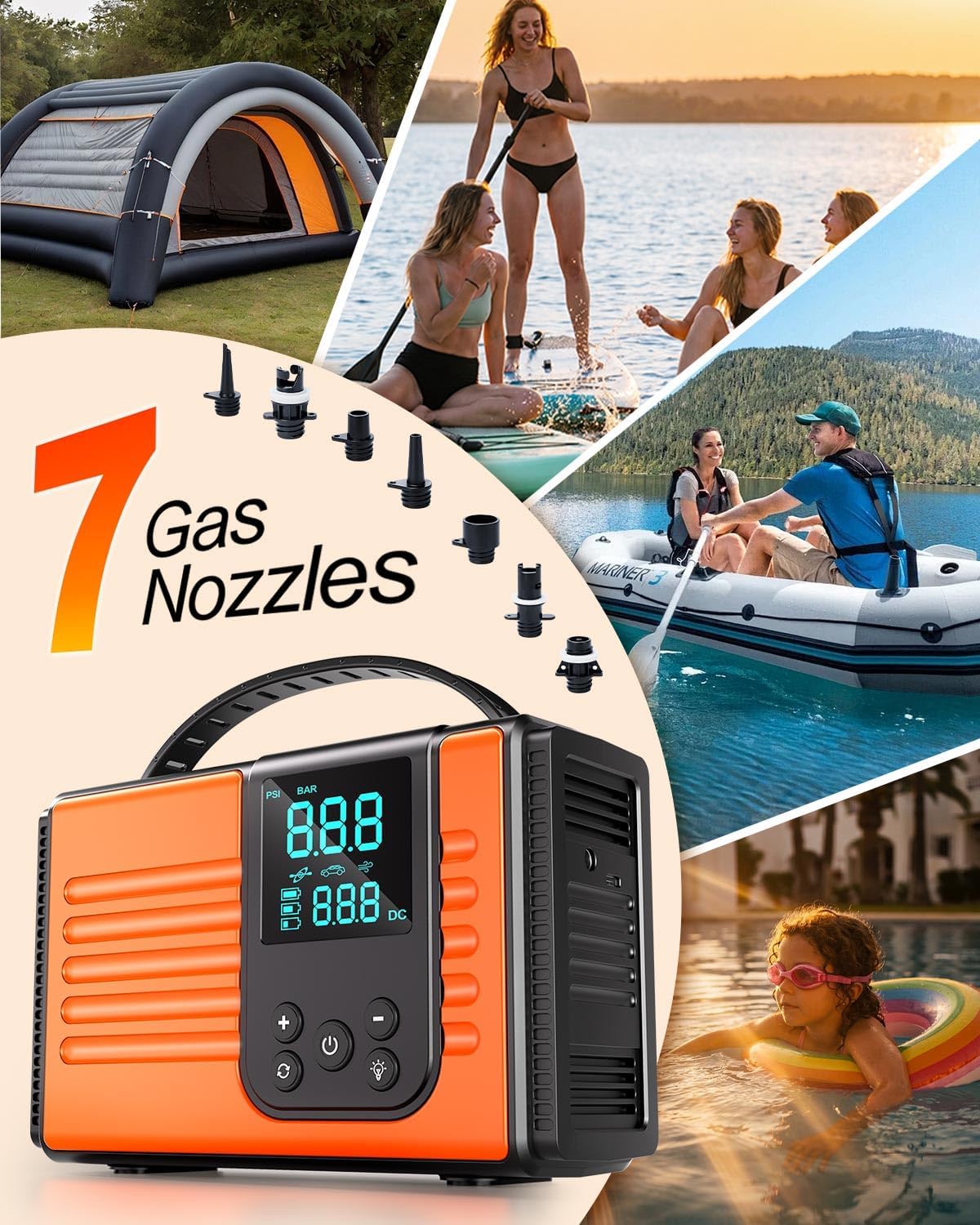 50PSI Paddle Board Electric Pump, 10000mAh SUP Pump with Inflation & Deflation, Rechargeable Paddleboard Pump with Auto-Off, 12V DC & Type-C Air Pump for Paddle Boards, Kayaks, Car Tires