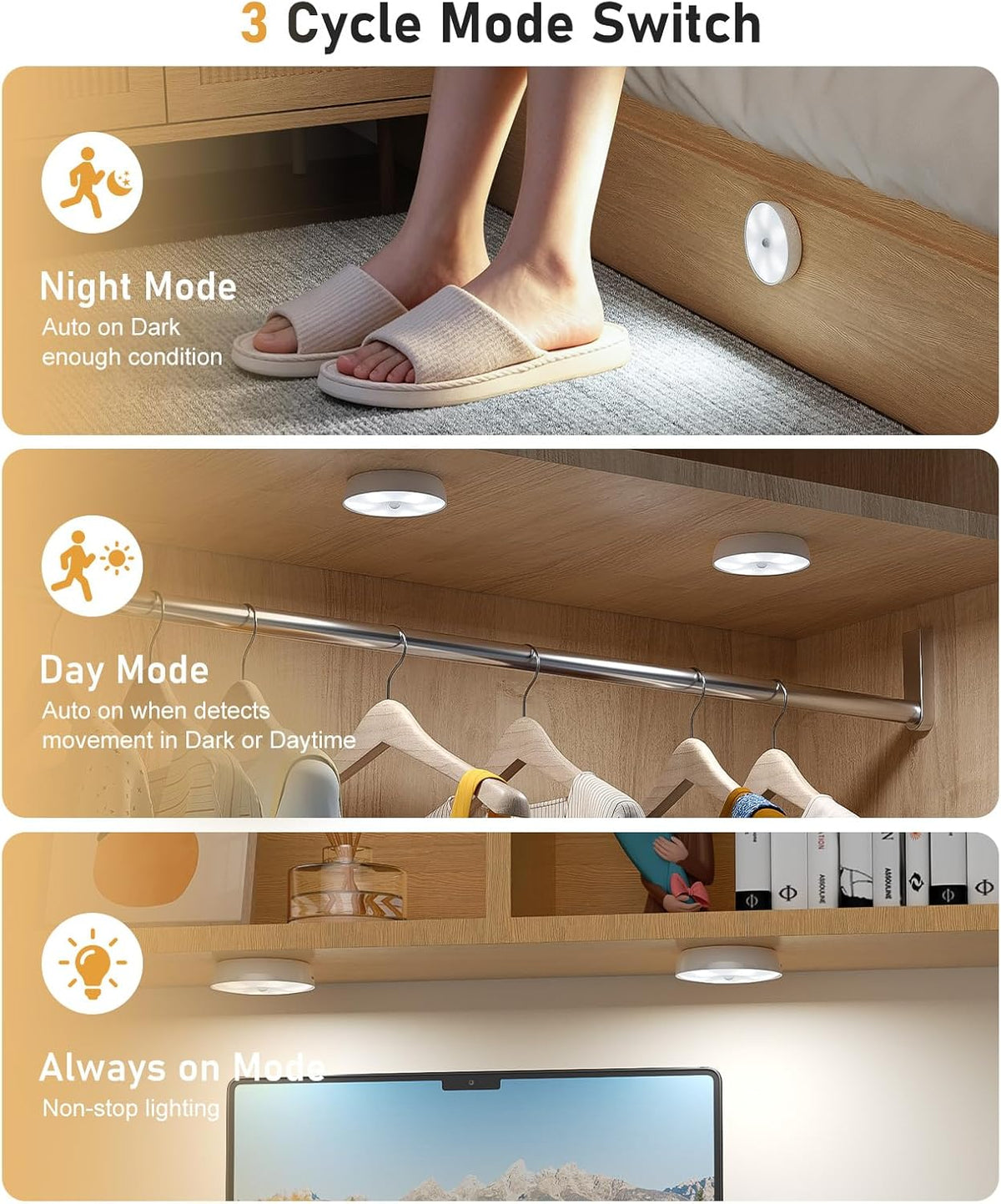 Under Cabinet Lighting with Remote, Motion Sensor Step Lights
