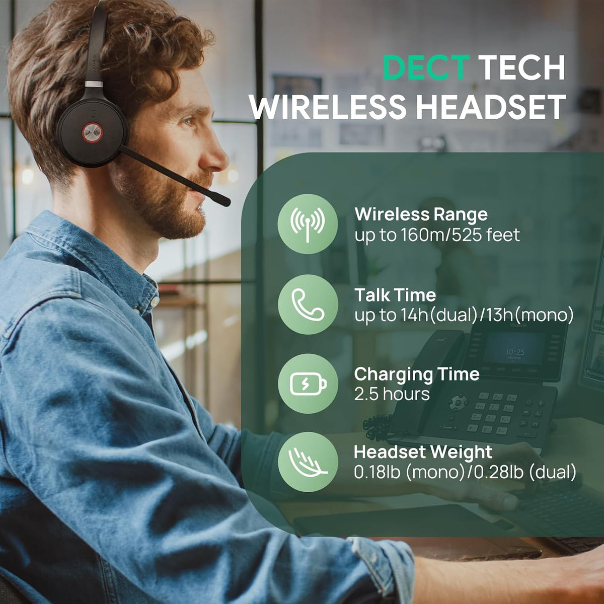 Yealink WH62 Mono UC DECT Wireless Headset for IP Phone PC, Zoom Certified