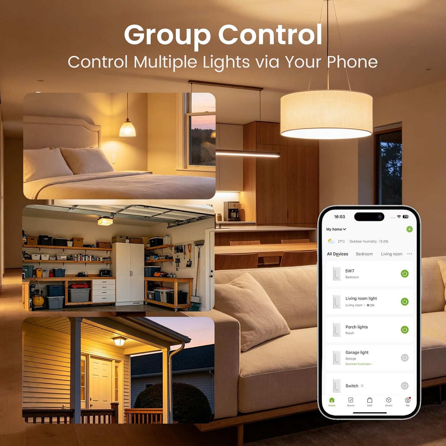 GHome Smart Dual Dimmer Light Switch, 2 in 1 Single Pole Smart Dimmer Switch Works with Alexa & Google Home, WiFi 2.4Ghz, Stepless Dimming, Voice Control, Remote Control, Schedule & Timer, FCC Listed