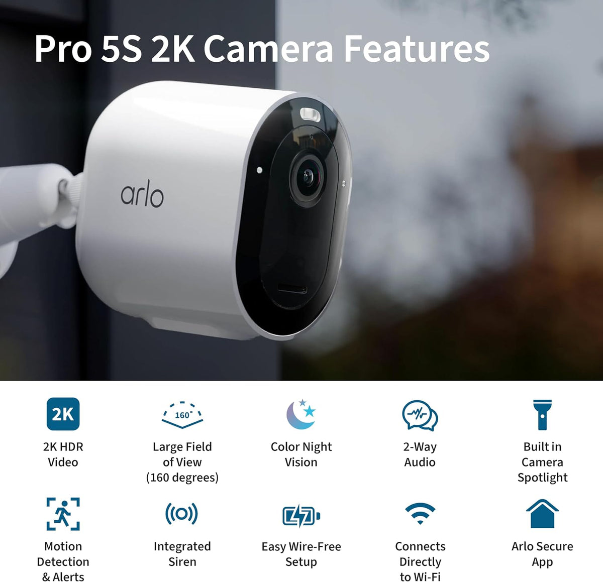 Arlo Pro 5S - Wireless Security Camera 2K HDR - 4 Cameras, White