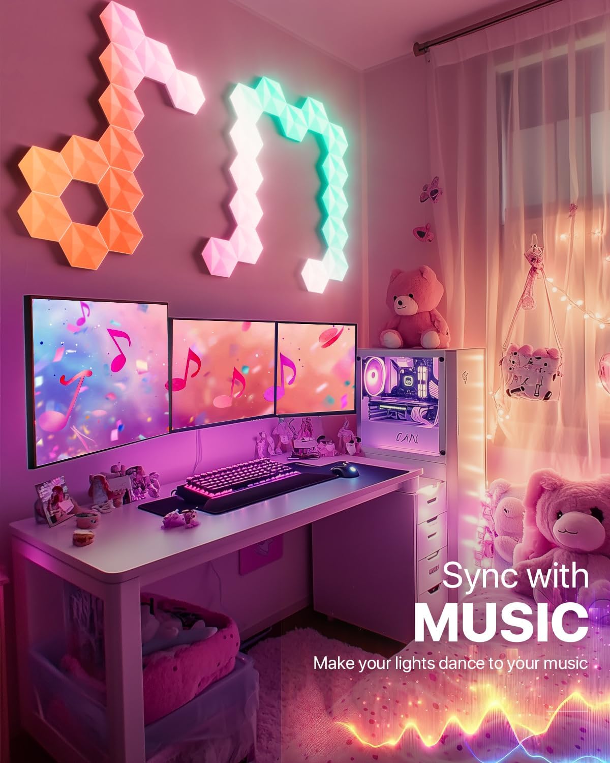 10 Pack Hexagon Led Lights, 110cm Smart Hexagon Light Panels, Hexagon Wall Lights, RGB Color Changing with App & Remote, Music Sync for Gameroom Lighting, Party Decor