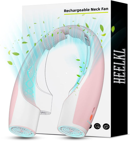 Heelkl AI Neck Fan, 4 Speeds Adjustable Portable Personal Fan Rechargeable, 4000 mAh Battery Faster Cooling Wearable Fan, Ultra Quiet for Home, Office, Travel, Outdoor - PInk