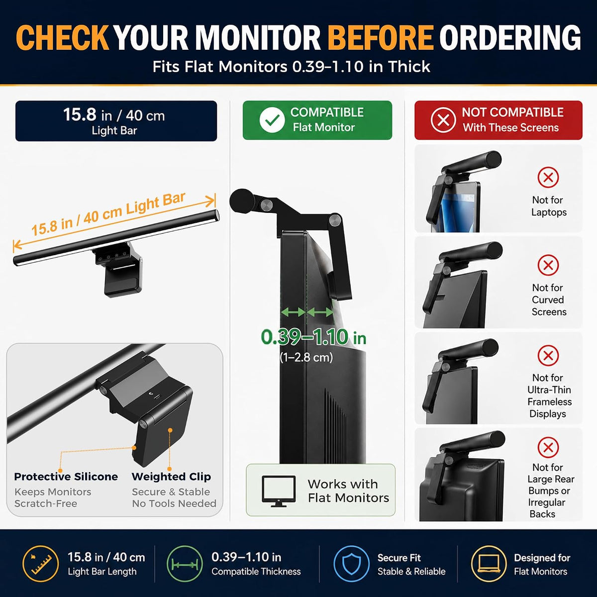15.8" Monitor Light Bar, No-Glare Asymmetric Desk Screen Lamp