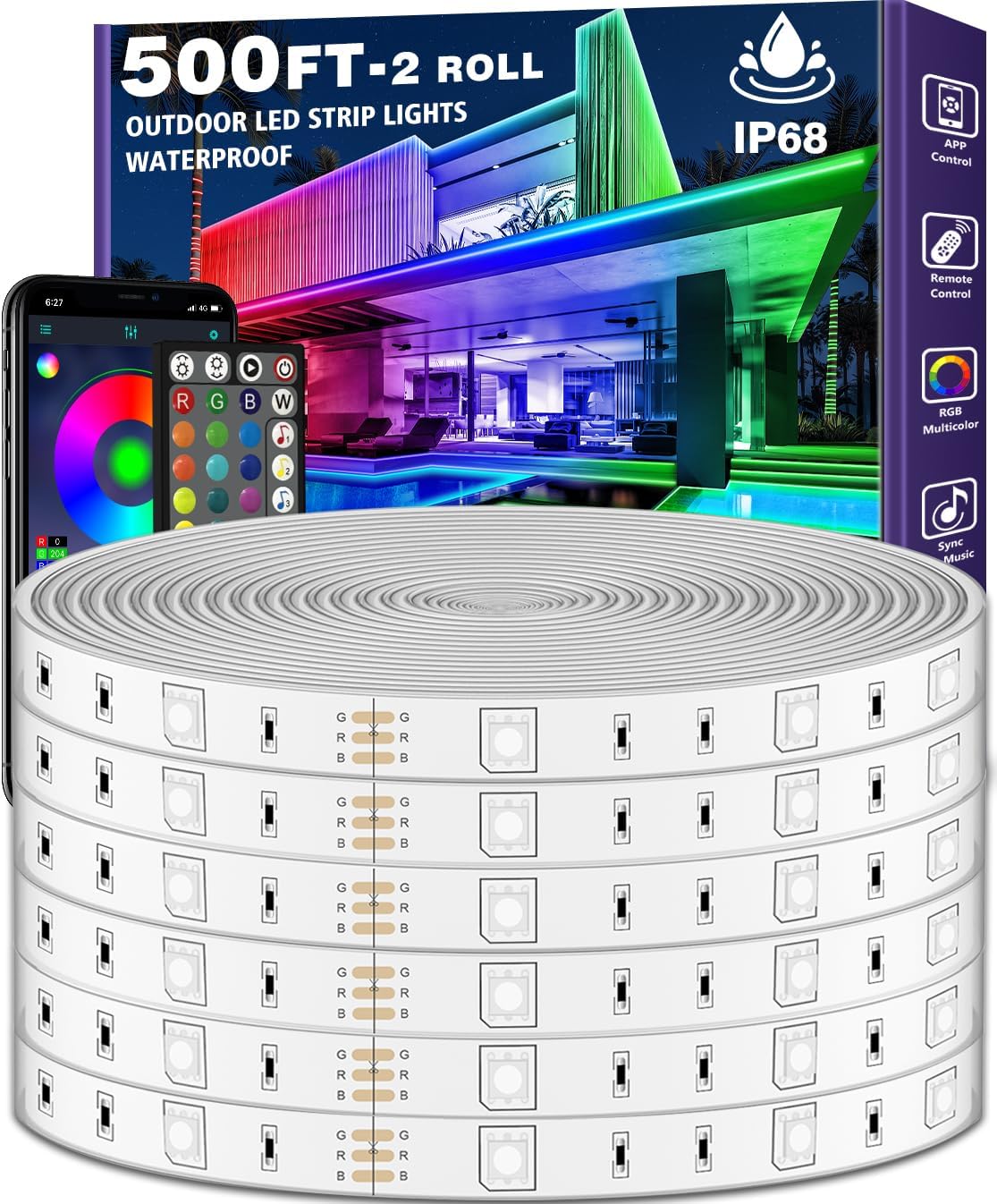 100Ft Neon Rope Lights,Flexible Led Rope Lights Control with App/Remote,Multiple Modes Rope Lights,IP65 Outdoor RGB Led Neon Lights Waterproof,Music Sync Gaming Led Neon Light Strip for Bedroom Decor