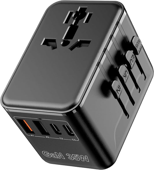 Universal Travel Adapter, International Power Adapter GaN, Type C/G/D/I/A | Auto-Resetting Fuse, 3 USB-C/2 USB-A&1 AC, All-in-One Portable Plug Adaptor Worldwide For US to EU UK AU IN Spain France
