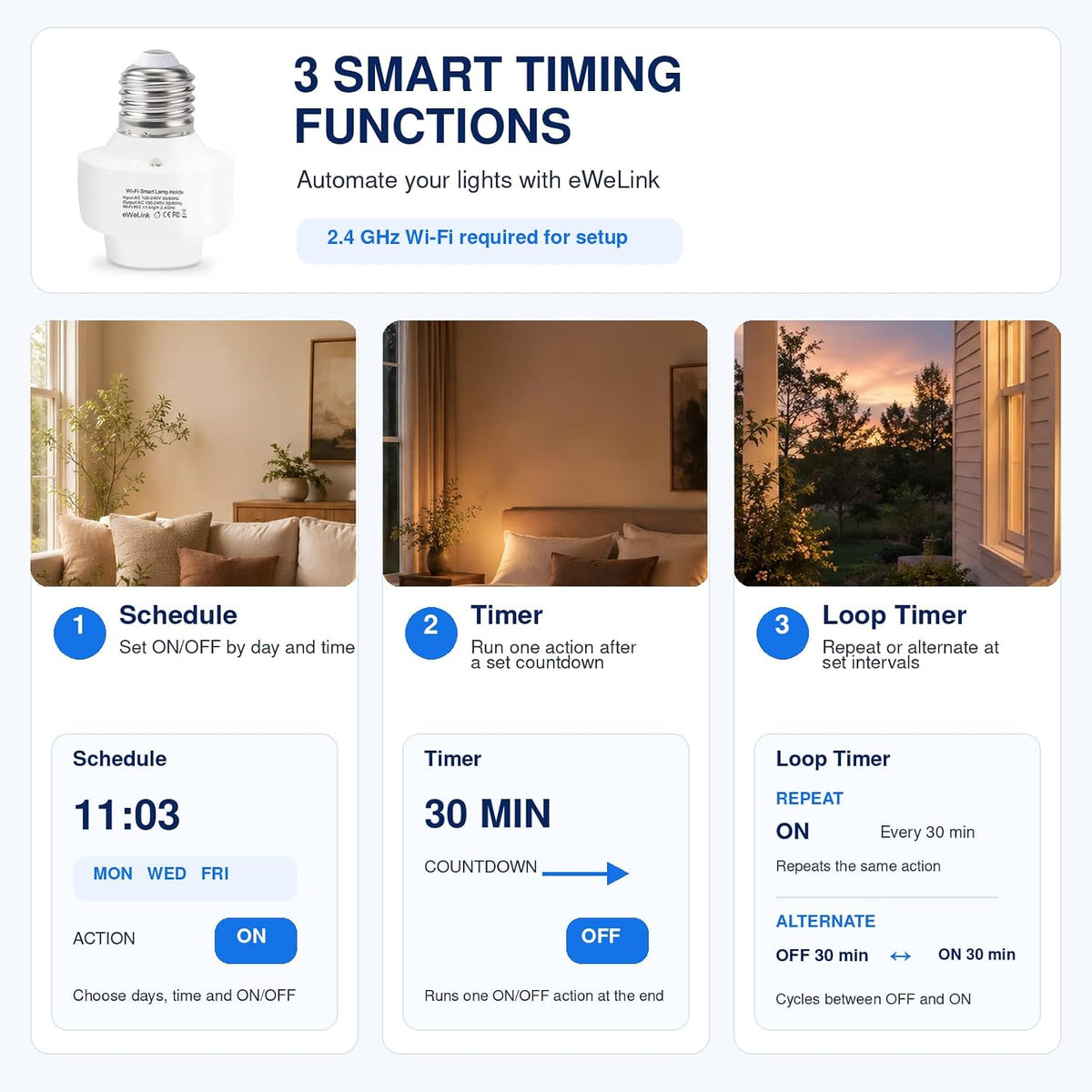 QIACHIP Smart WiFi Bulb Socket E26 E27 Light Bulb Adapter