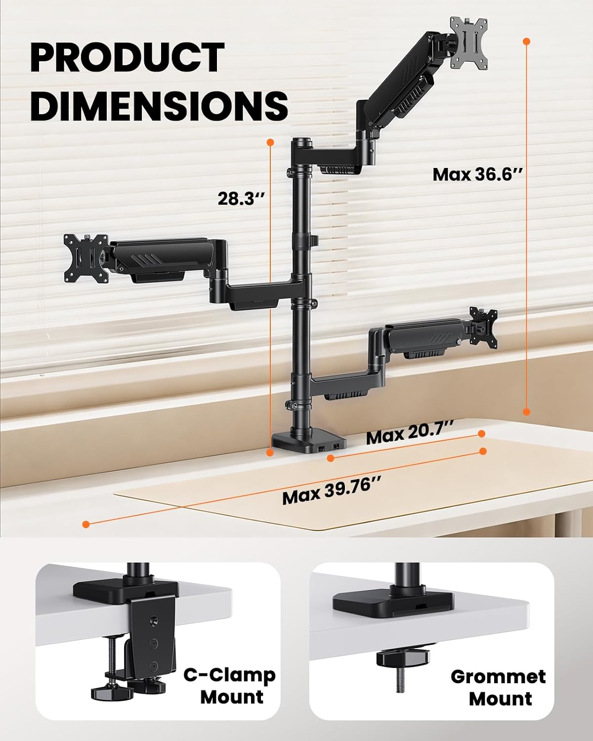 ErGear Triple Monitor Mount for 13-32 Inch Screens, 19.8 lbs per Arm