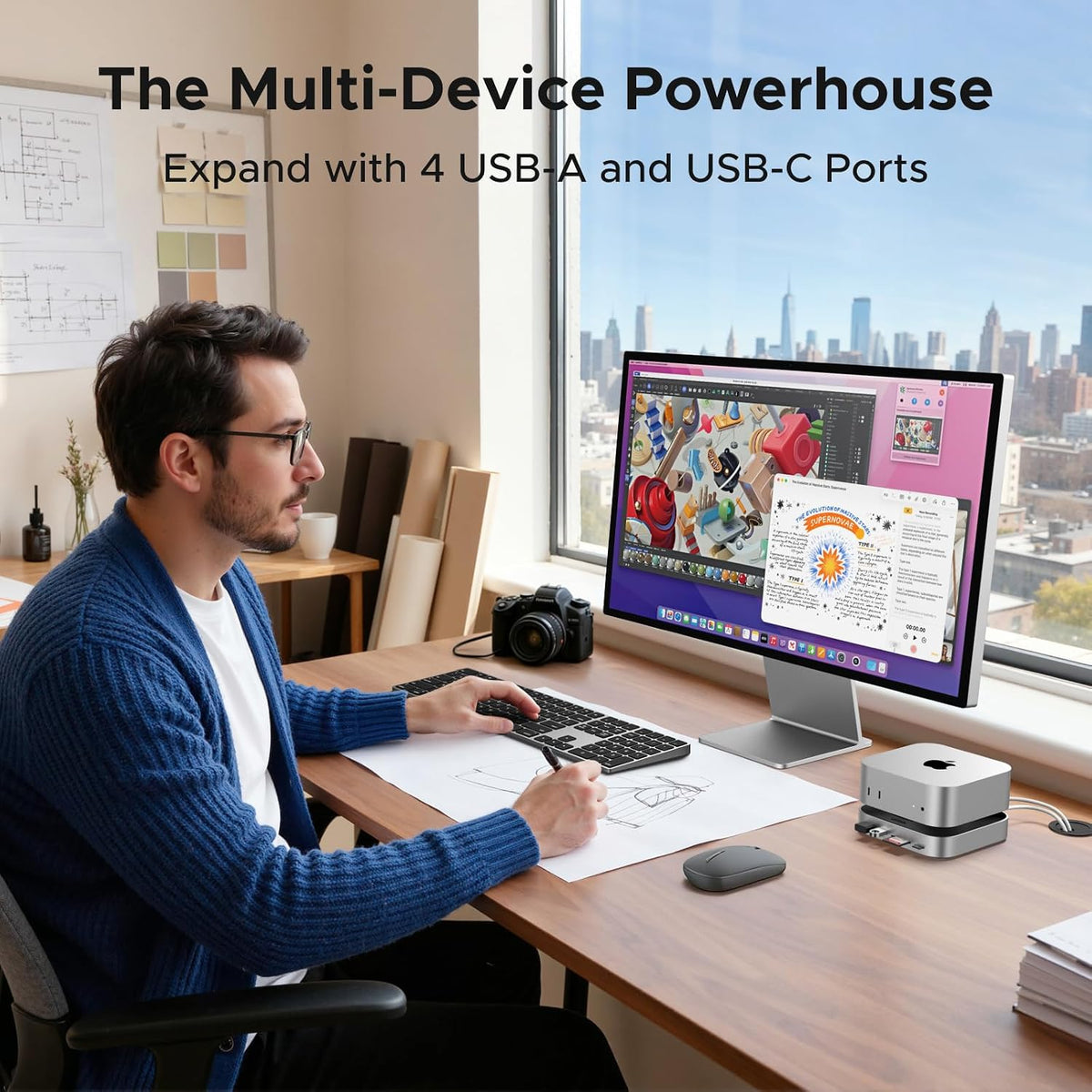 UGREEN Mac mini M4 Dock DP Hub 4K@144Hz with NVMe Enclosure | 10G USB-A/C, SD/TF slots, audio port, M.2 NVMe enclosure, for Mac mini M4/M4 Pro 2024