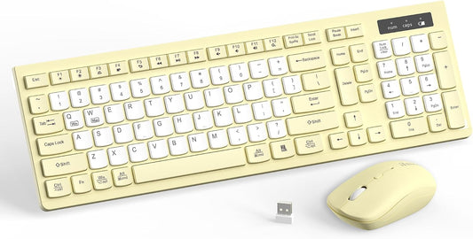 Wireless Keyboard and Mouse Combo Silent for Office and Home(Yellow-B)