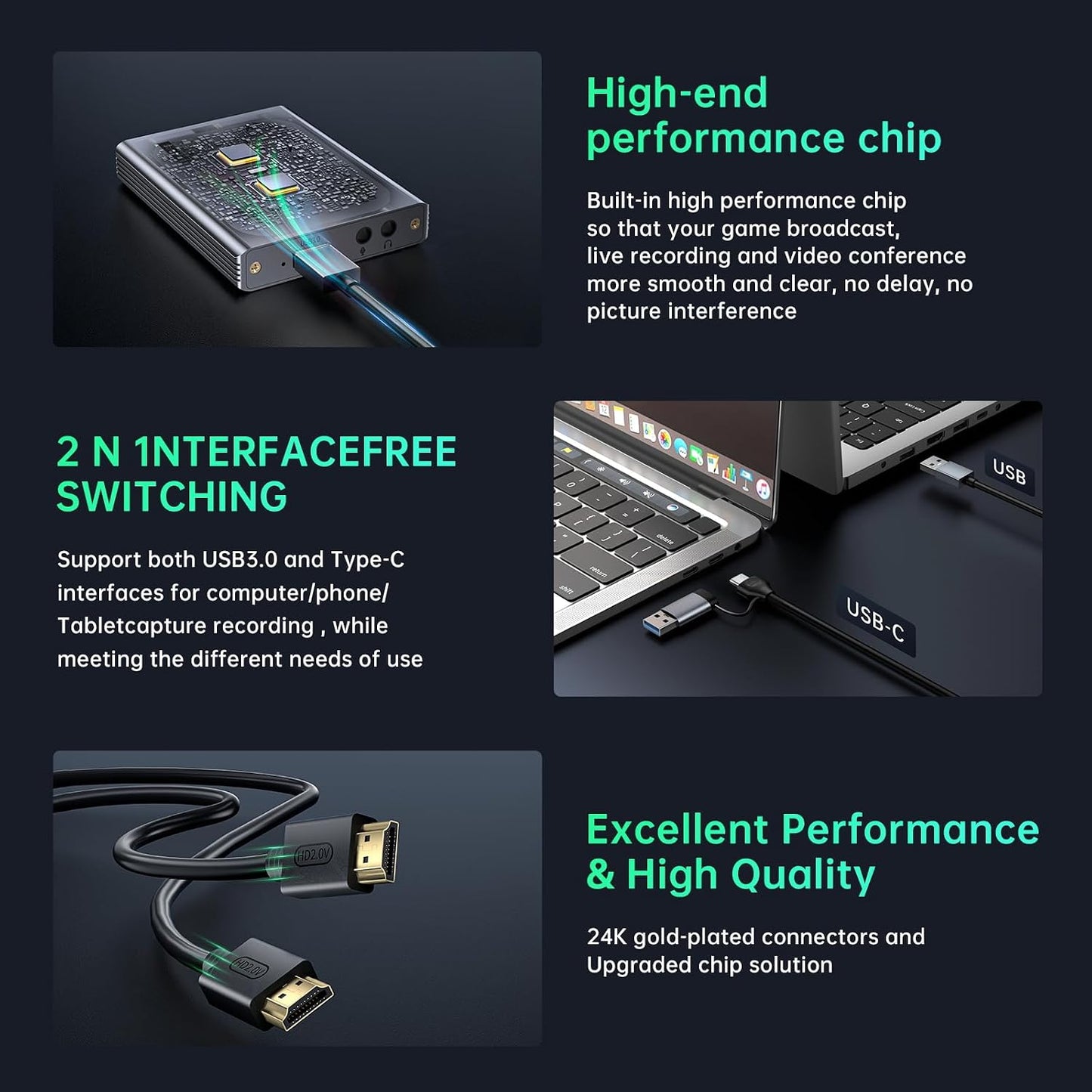USB3.0 HDMI Capture Card, 4K Passthrough, 1080P60 2K30 Recording | Aluminum shell, low latency. For stream, record & online class; supports OBS, Twitch, Zoom, Teams, PS5, Switch, PC, camera