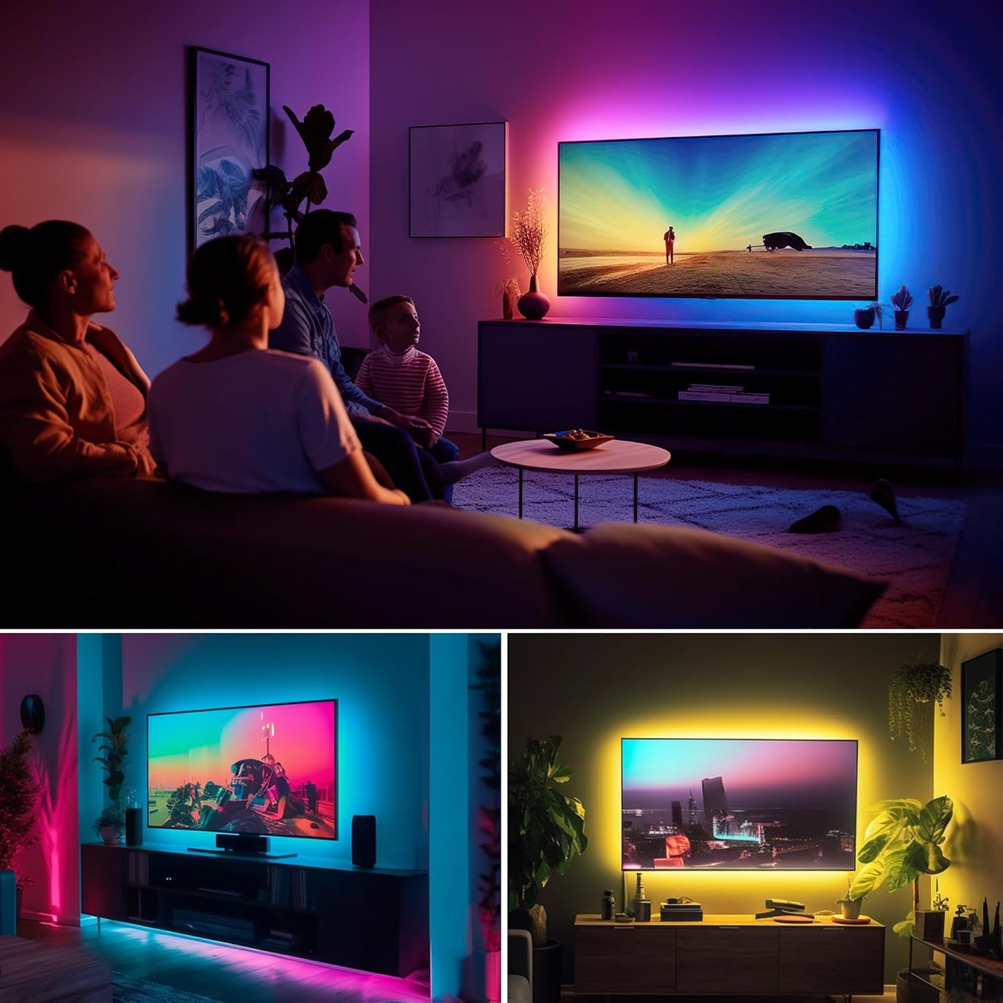 maylit 18ft ICRGB TV LED Backlight for 75-85in TVs | Bluetooth App & Remote, Music Sync with Sound, USB Powered, Color Changing Bias Glow, For HDTV Room Decor